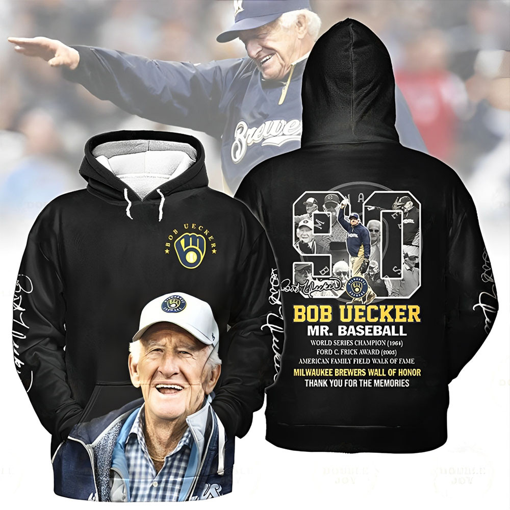RIP Bob Uecker Mr.Baseball Milwaukee Brewers Hoodie Wall Of Honor Thank You For The Memories-1