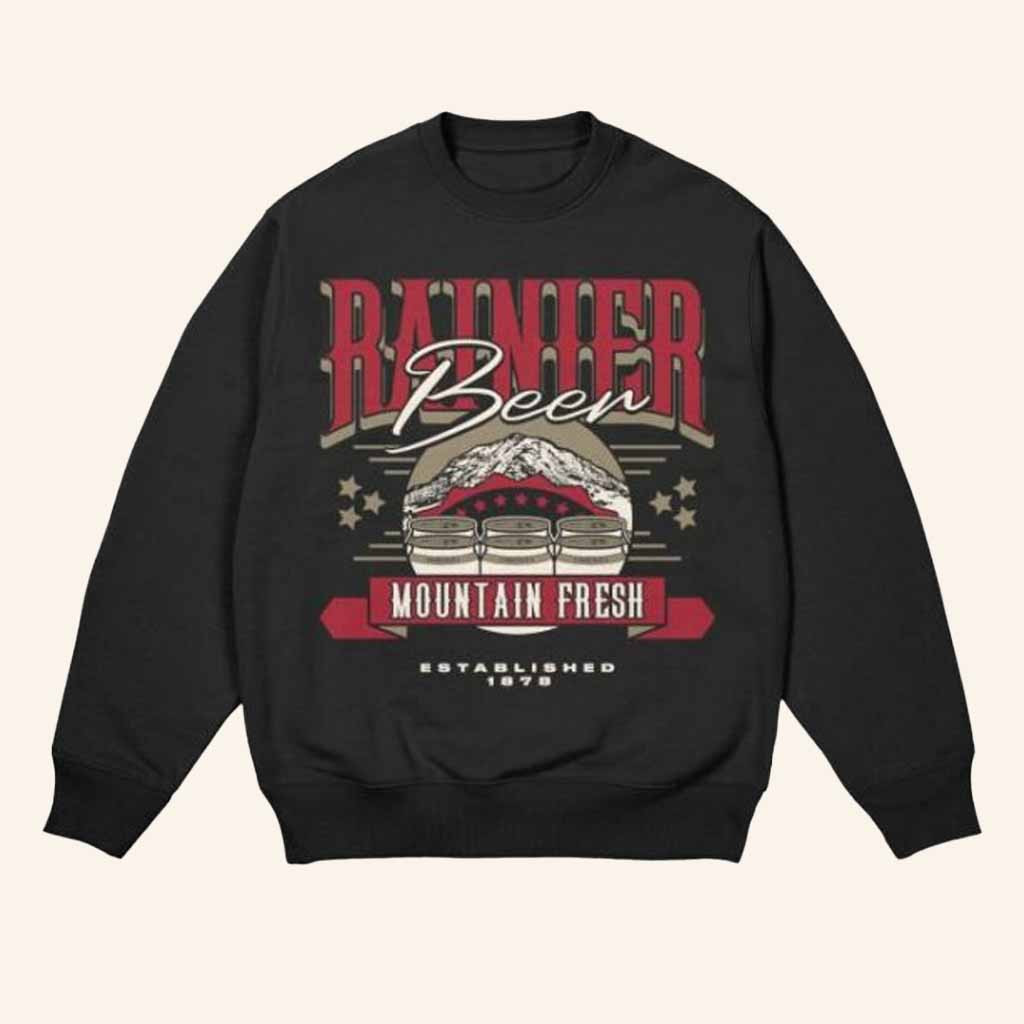 Rainier Brewing Company Merch Peaks And Pints Black Sweatshirt Xmas Gifts For Him-1 Rainier Brewing Company Merch Peaks And Pints Black Sweatshirt Xmas Gifts For Him-1