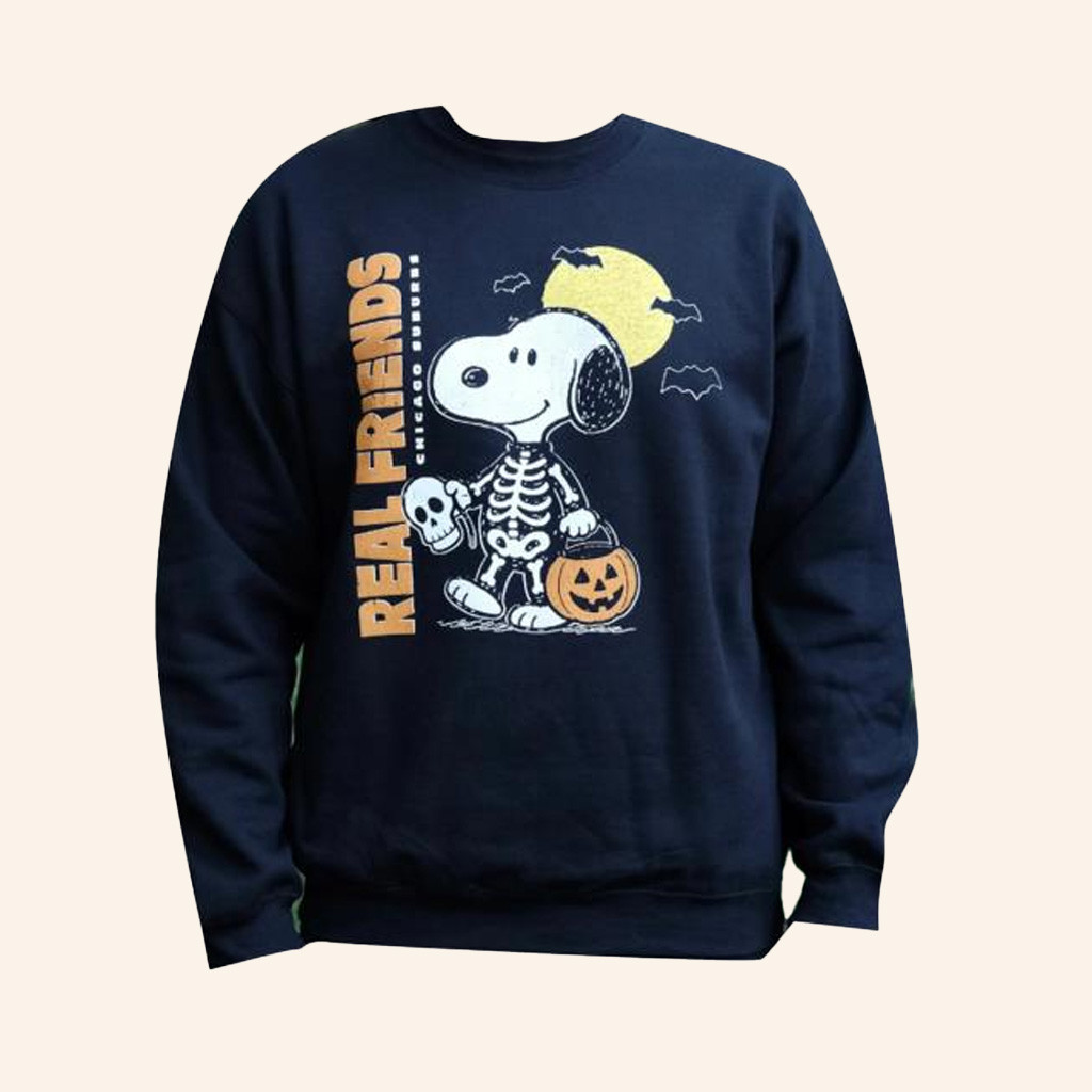 Real Friends Merch Dog Skeleton Crewneck Sweatshirt Birthday Present For Friends-1 Real Friends Merch Dog Skeleton Crewneck Sweatshirt Birthday Present For Friends-1