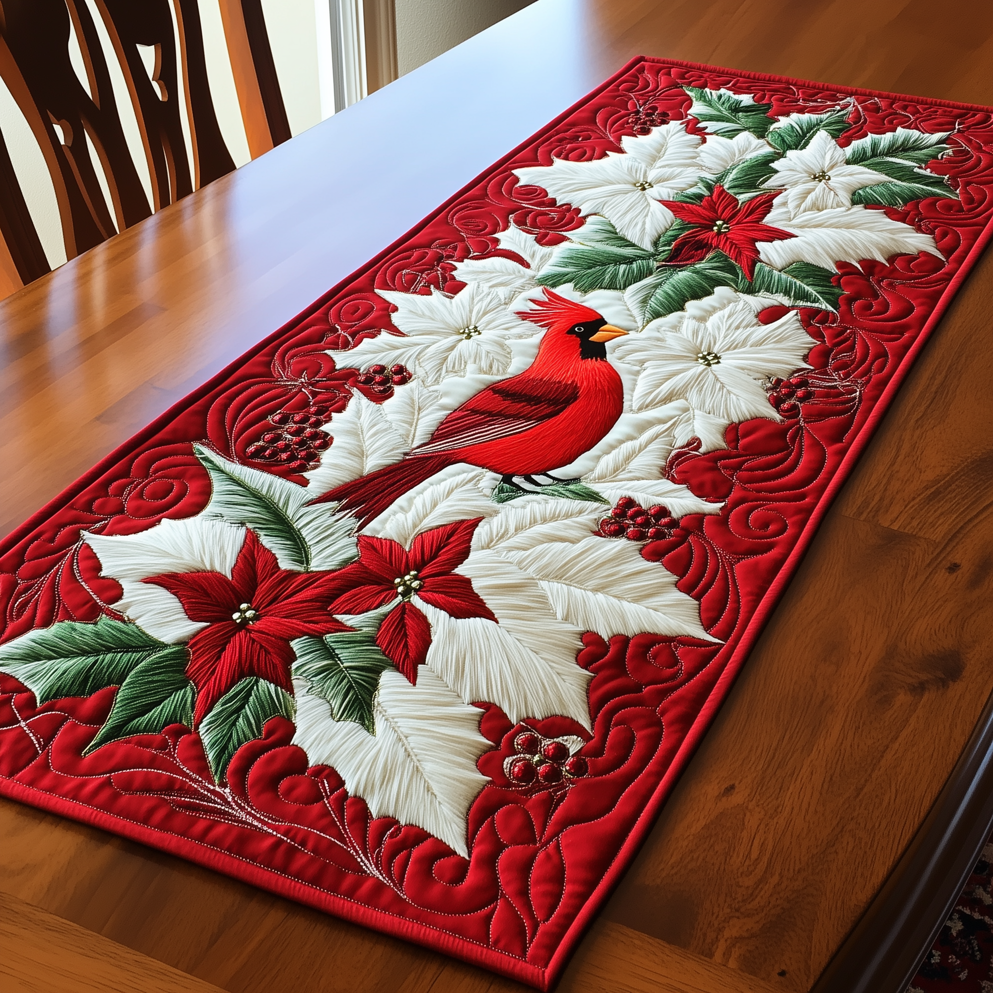 Red Cardinal Quilted Table Runner Modern Dining Holiday Table Christmas Cardinal Themed Gifts-1 Red Cardinal Quilted Table Runner Modern Dining Holiday Table Christmas Cardinal Themed Gifts-1