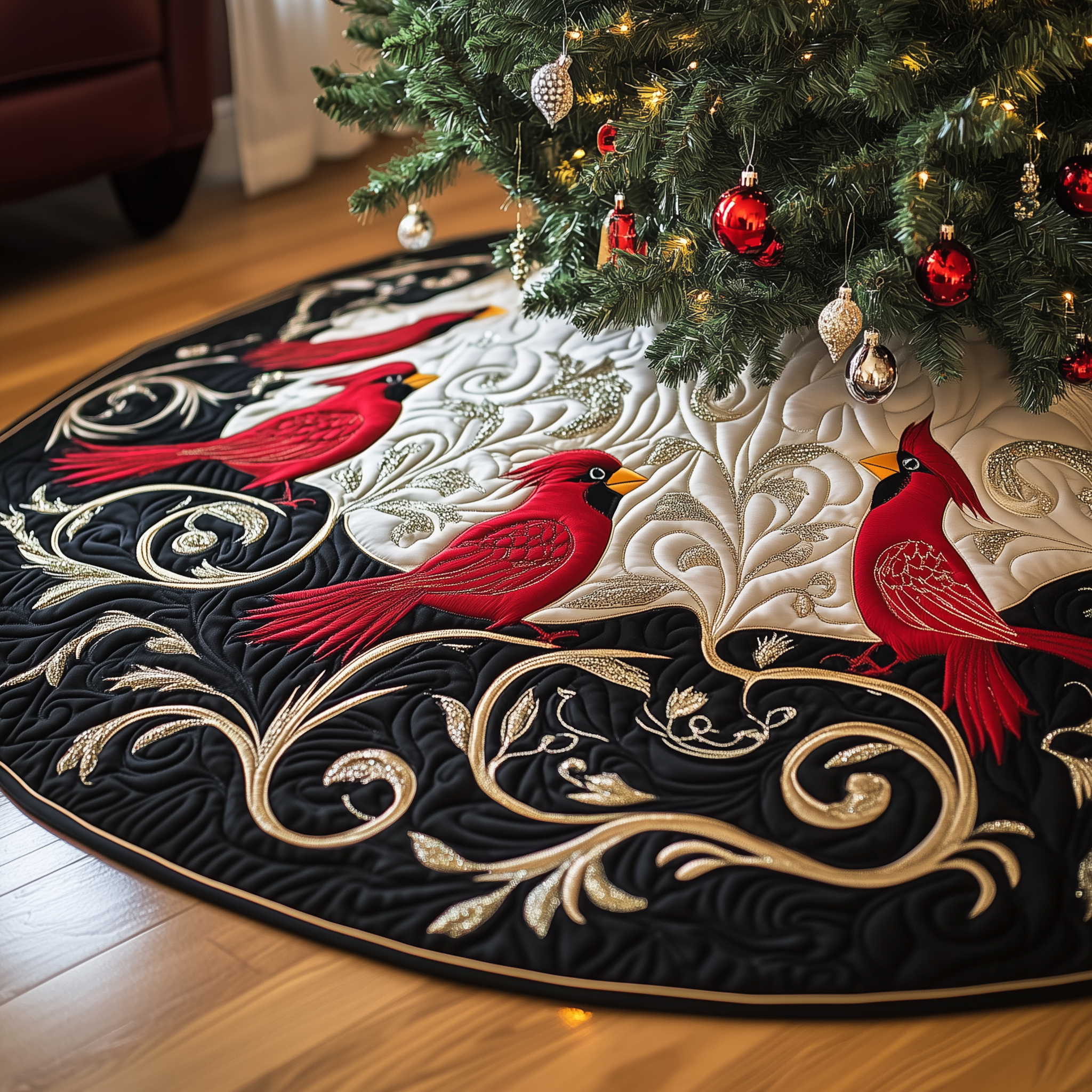 Red Cardinal Quilted Tree Skirt Best Tree Skirts Indoor Decorations Cardinal Christmas Gift Ideas-1 Red Cardinal Quilted Tree Skirt Best Tree Skirts Indoor Decorations Cardinal Christmas Gift Ideas-1