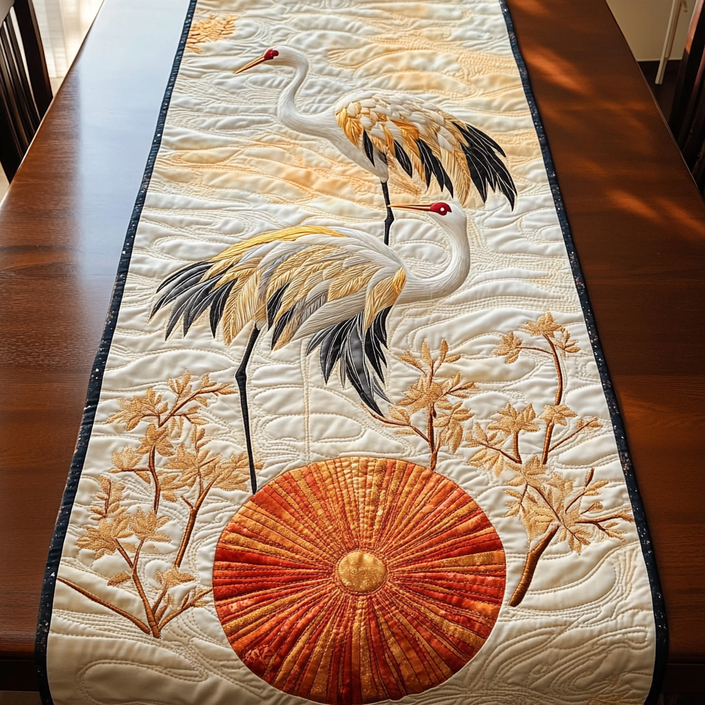 Red Cranes Quilted Table Runner Home Decorations Christmas Gifts For Grandparents 2204-1 Red Cranes Quilted Table Runner Home Decorations Christmas Gifts For Grandparents 2204-1