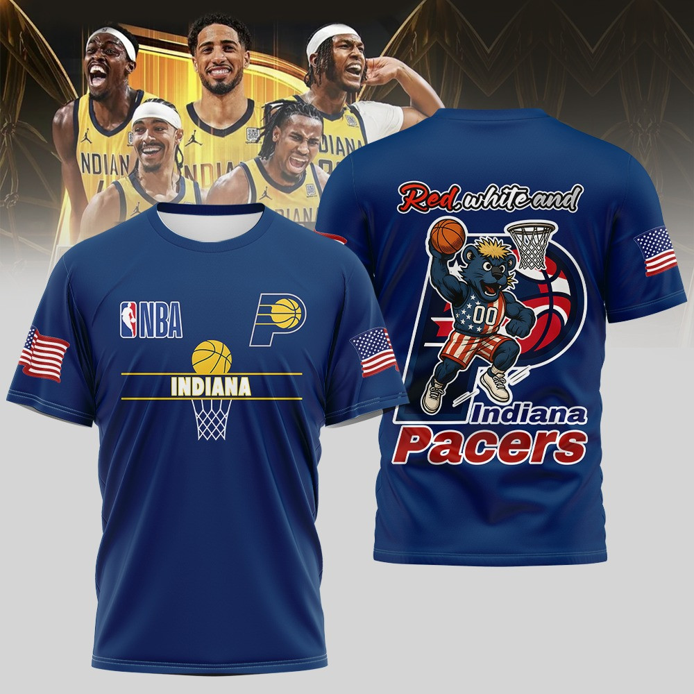Red White And Indiana Pacers Shirt Mascot NBA Basketball Fan Merch 4Th Of July Gift Ideas-1