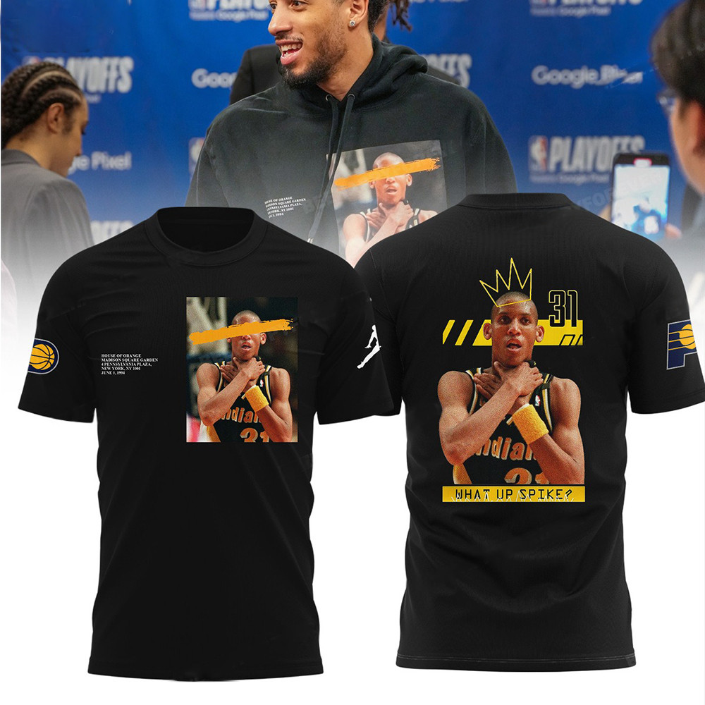 Reggie Miller Indiana Pacers What Up Spike T-Shirt Men's NBA Pacers Merch Clothing-1