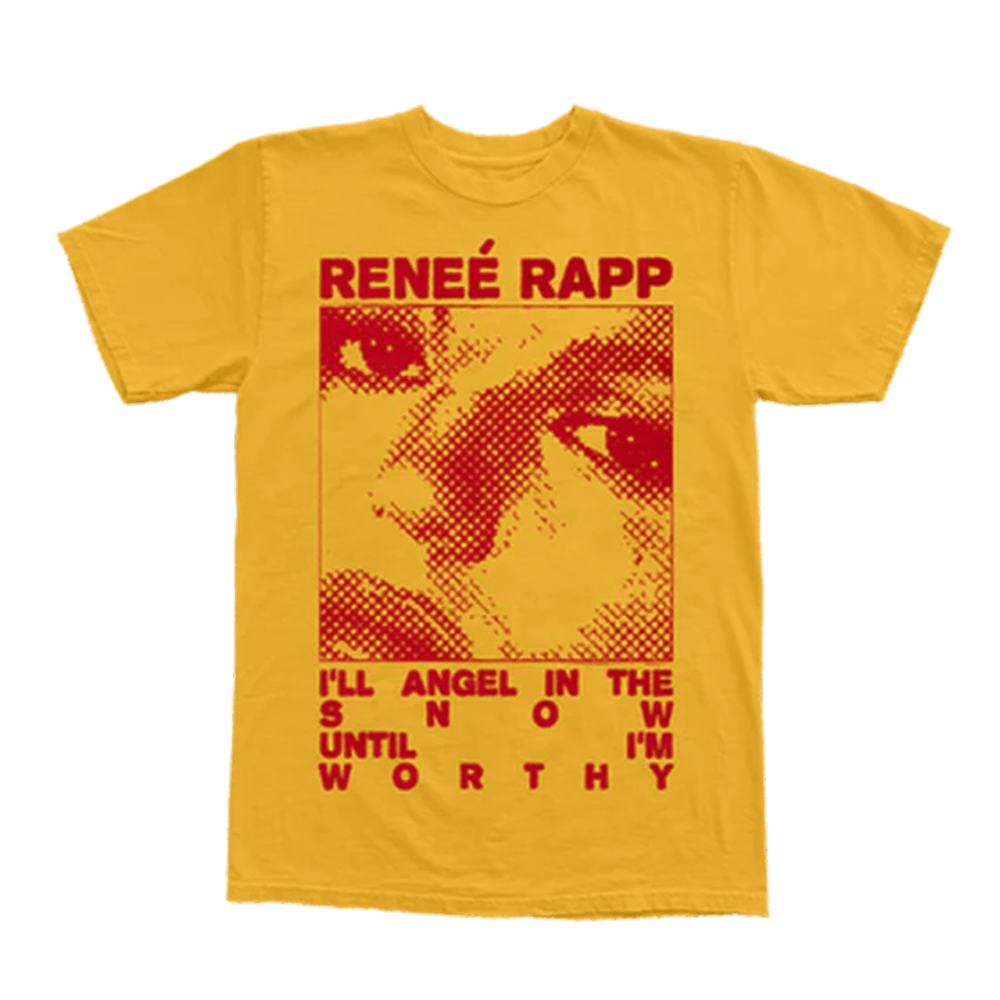 Renee Rapp Tour Merch Worthy Gold T-Shirt I'll Angel In The Snow Until I'm Worthy-1 Renee Rapp Tour Merch Worthy Gold T-Shirt I'll Angel In The Snow Until I'm Worthy-1