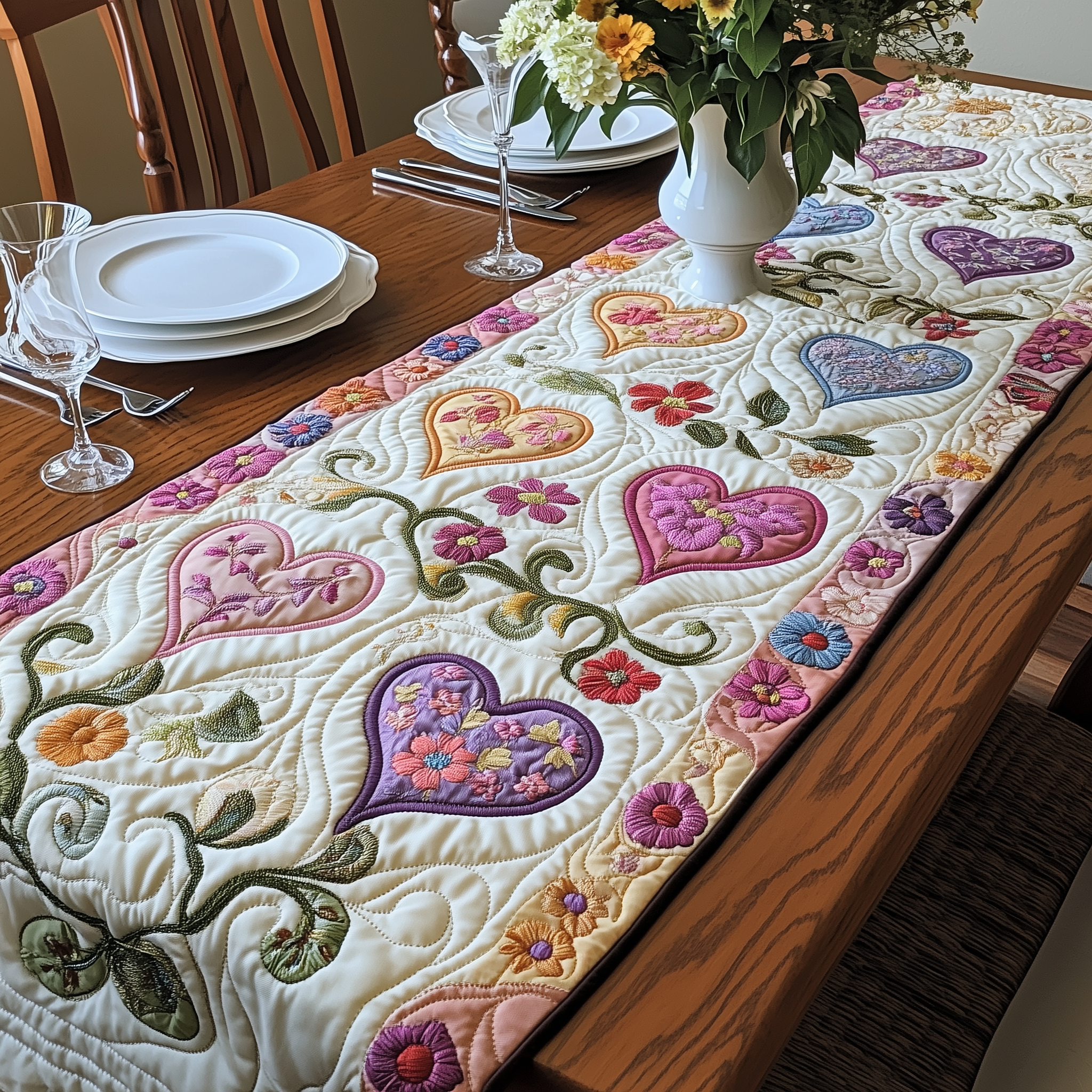 Romance in Bloom Quilted Table Runner Valentine's Day Ideas For Her-1