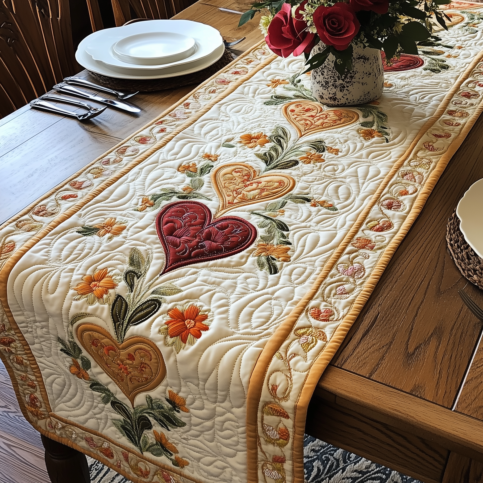 Romance in Bloom Quilted Table Runner Valentine's Day Ideas For Him-1 Romance in Bloom Quilted Table Runner Valentine's Day Ideas For Him-1