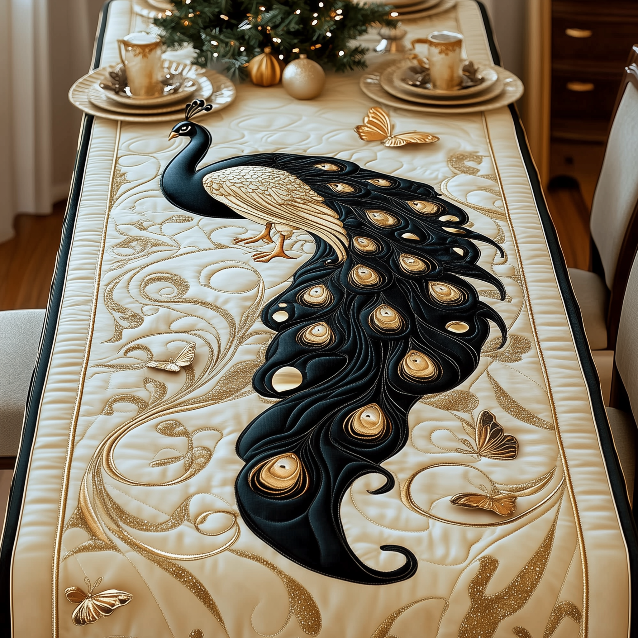 Royal Peacock Quilted Table Runner Decorations Merchandise Great Gifts For Peacock Lovers For Her-1 Royal Peacock Quilted Table Runner Decorations Merchandise Great Gifts For Peacock Lovers For Her-1