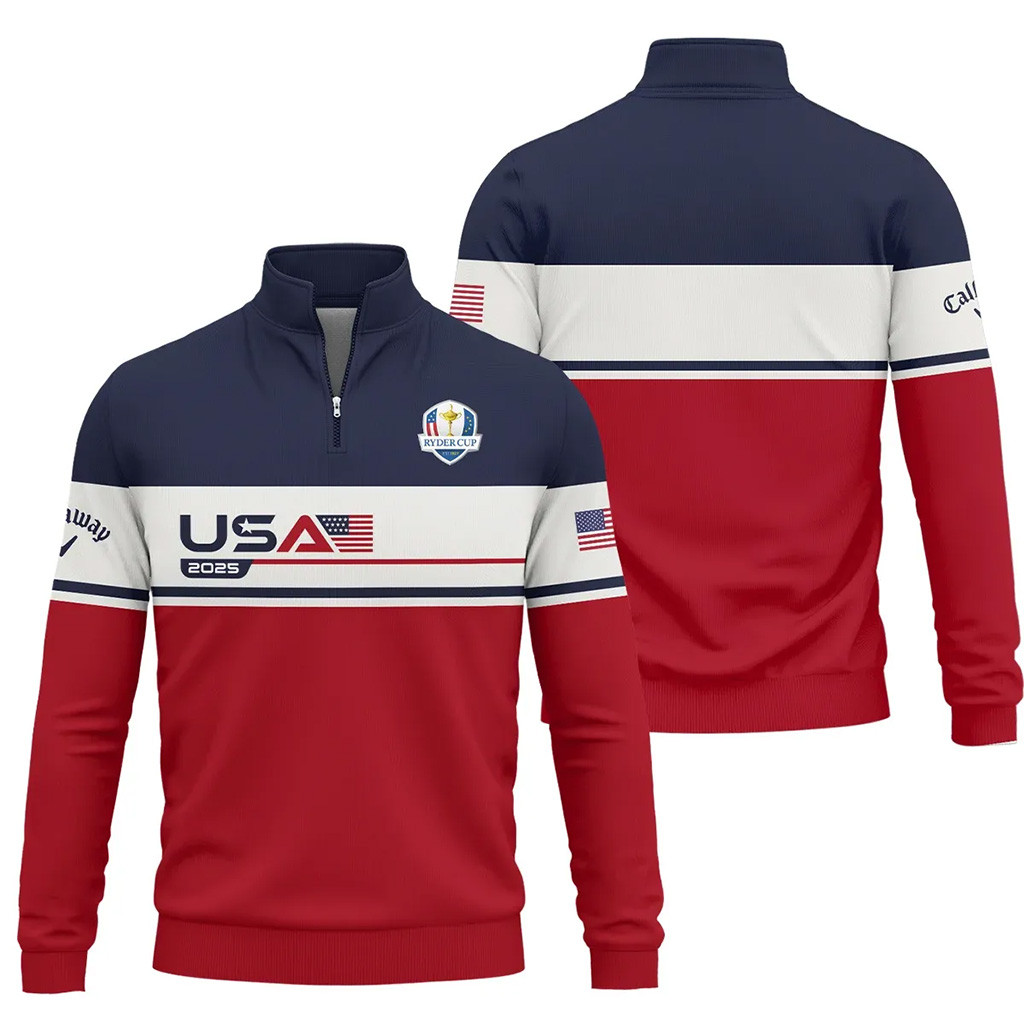 Ryder Cup Merch 2025 Callaway Ryder Cup USA Quarter Zip Sweatshirt Top Gifts For Golfers-1