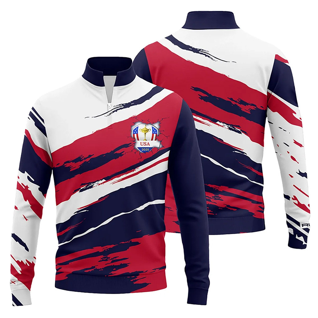 Ryder Cup Merch 2025 USA Quarter Zip Sweatshirt Best Presents For Golfers-1 Ryder Cup Merch 2025 USA Quarter Zip Sweatshirt Best Presents For Golfers-1