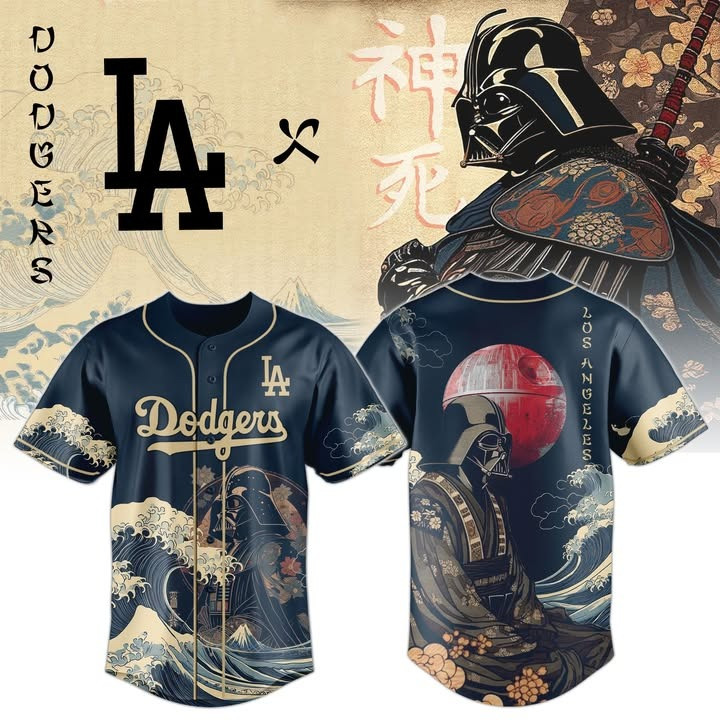 Samurai Vader x LA Dodgers Jersey Jersey Edo Art Ukiyo-e Waves Star Wars Fan Gifts For Him-1