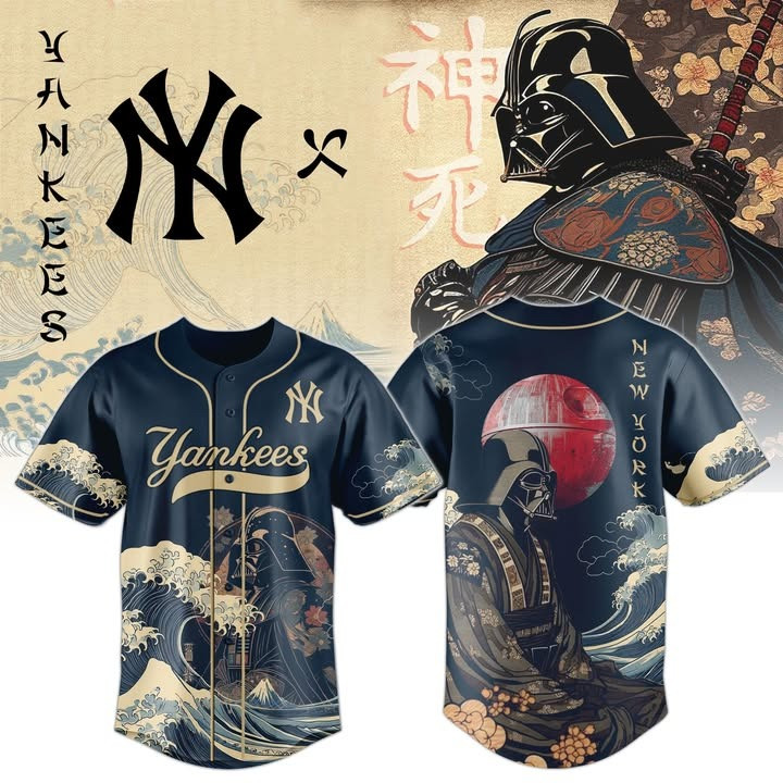 Samurai Vader x Yankees Jersey Jersey Edo Art Ukiyo-e Waves Star Wars Gifts For Fans-1