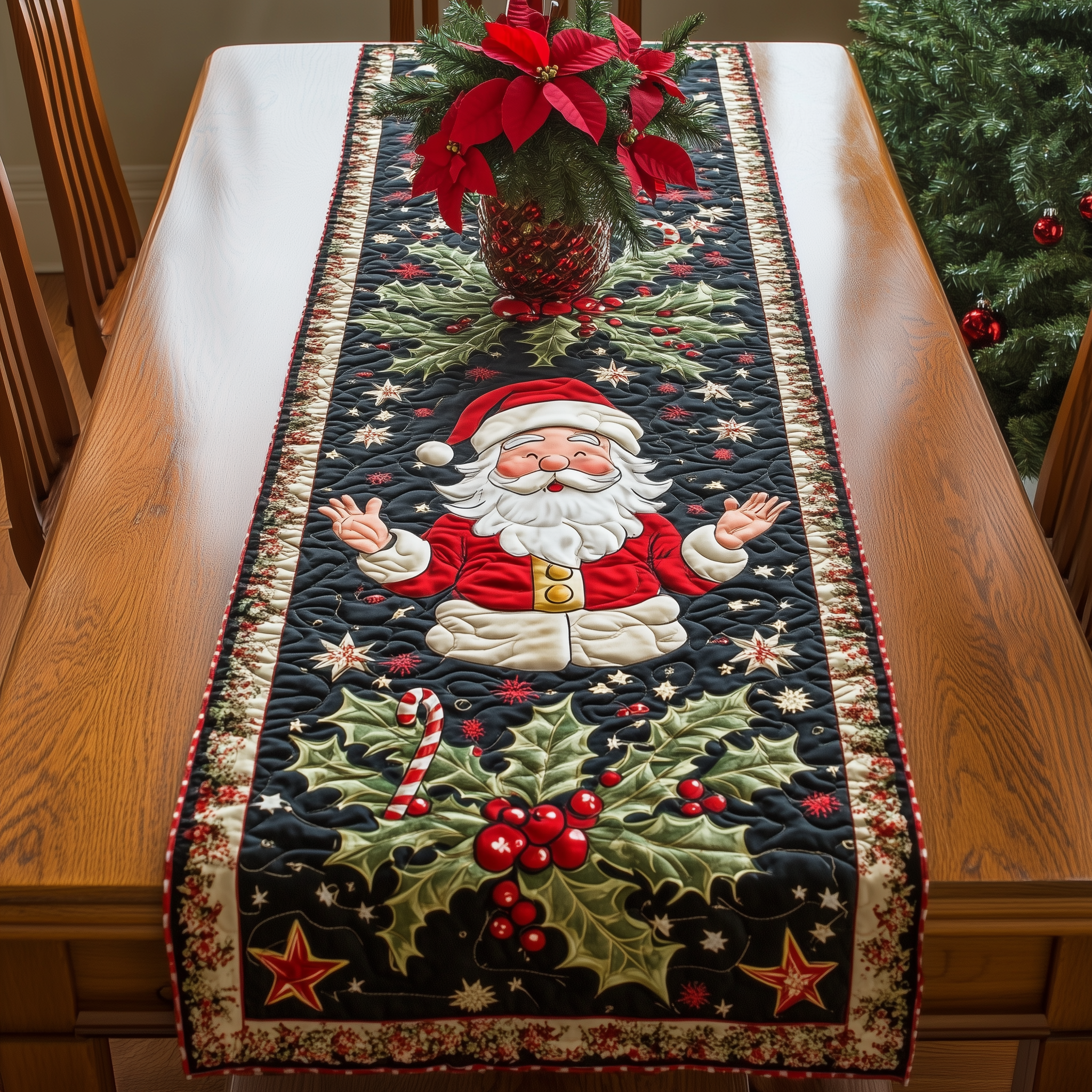 Santa's Festive Feast Quilted Table Runner Holiday Dining Christmas Indoor Home Decorating Ideas-1 Santa's Festive Feast Quilted Table Runner Holiday Dining Christmas Indoor Home Decorating Ideas-1