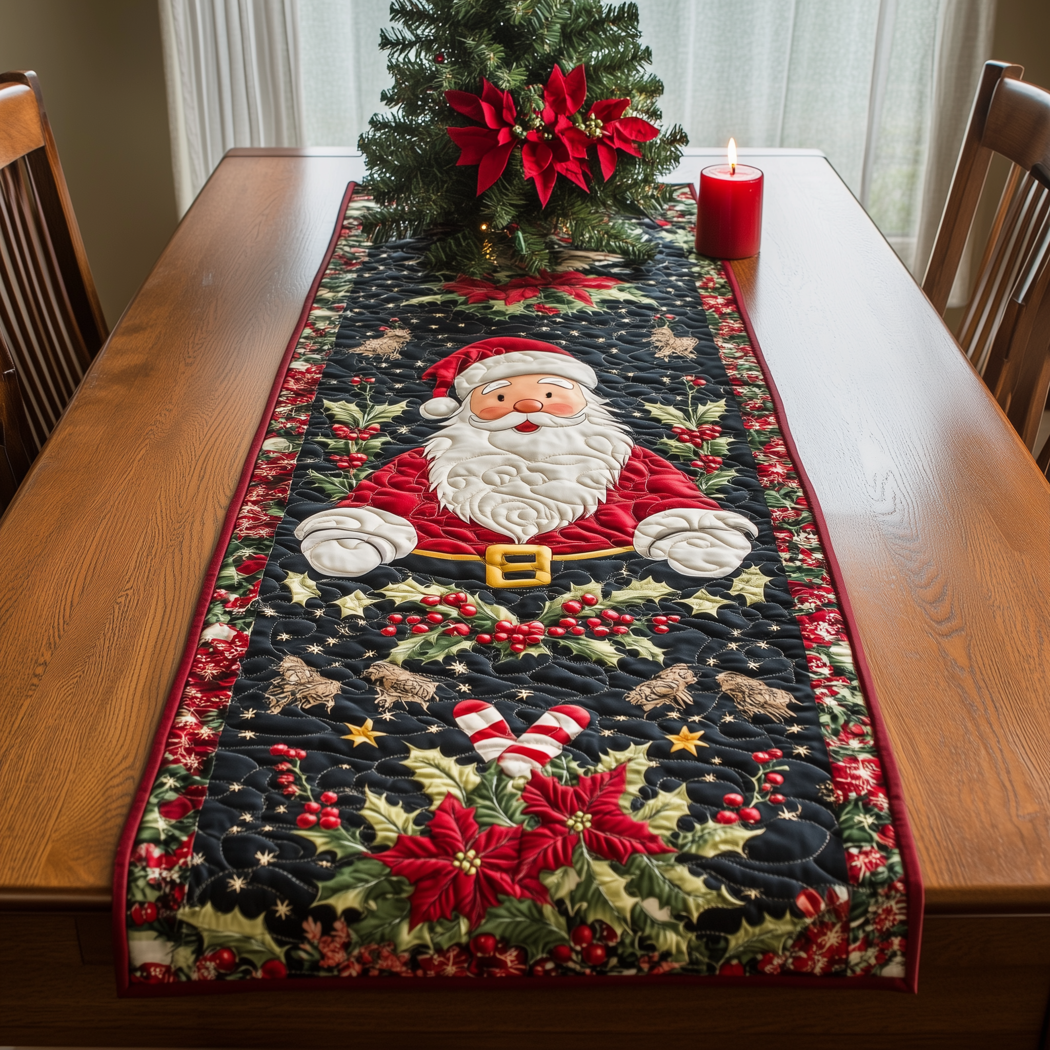 Santa's Festive Feast Quilted Table Runner Holiday Dining Christmas Table Runner Home Decorating Ideas-1 Santa's Festive Feast Quilted Table Runner Holiday Dining Christmas Table Runner Home Decorating Ideas-1