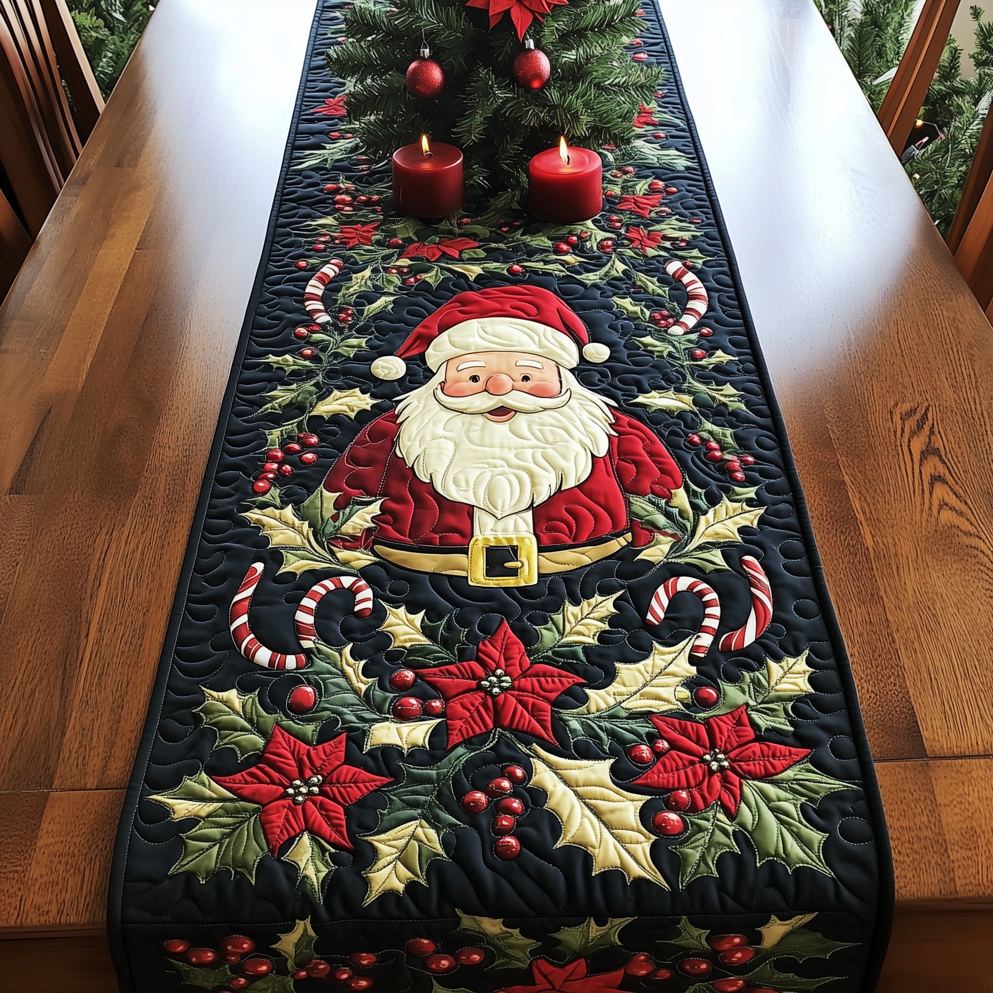 Santa's Festive Feast Quilted Table Runner Holiday Dining Christmas Table Runner Home Decorations-1