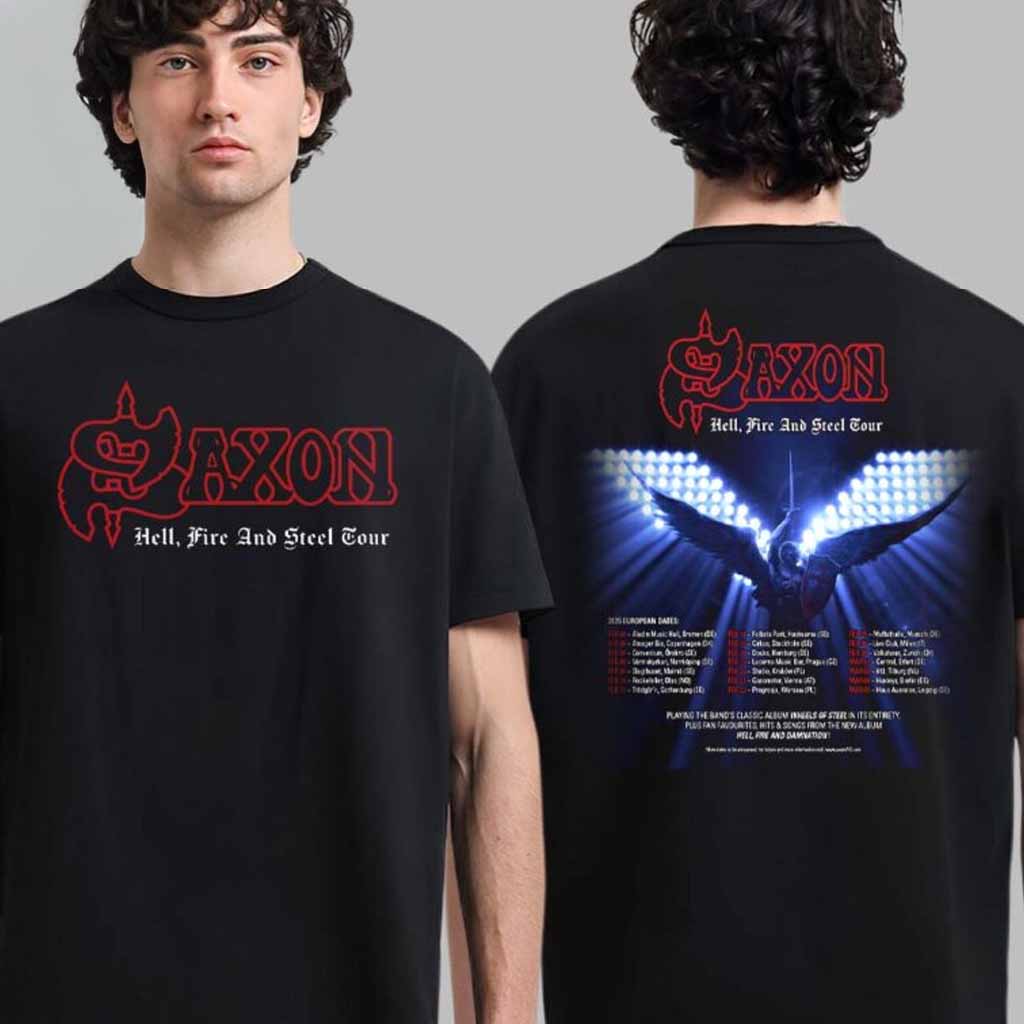 Saxon Hell Fire And Steel Tour 2025 European Dates Tour Schedule List T-Shirt Cool Gifts For Music Lovers-1