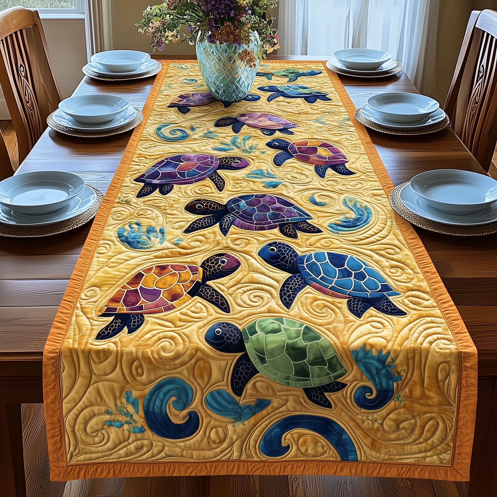 Sea Turtles Quilted Table Runner Best Gifts For Turtle Lovers-1 Sea Turtles Quilted Table Runner Best Gifts For Turtle Lovers-1