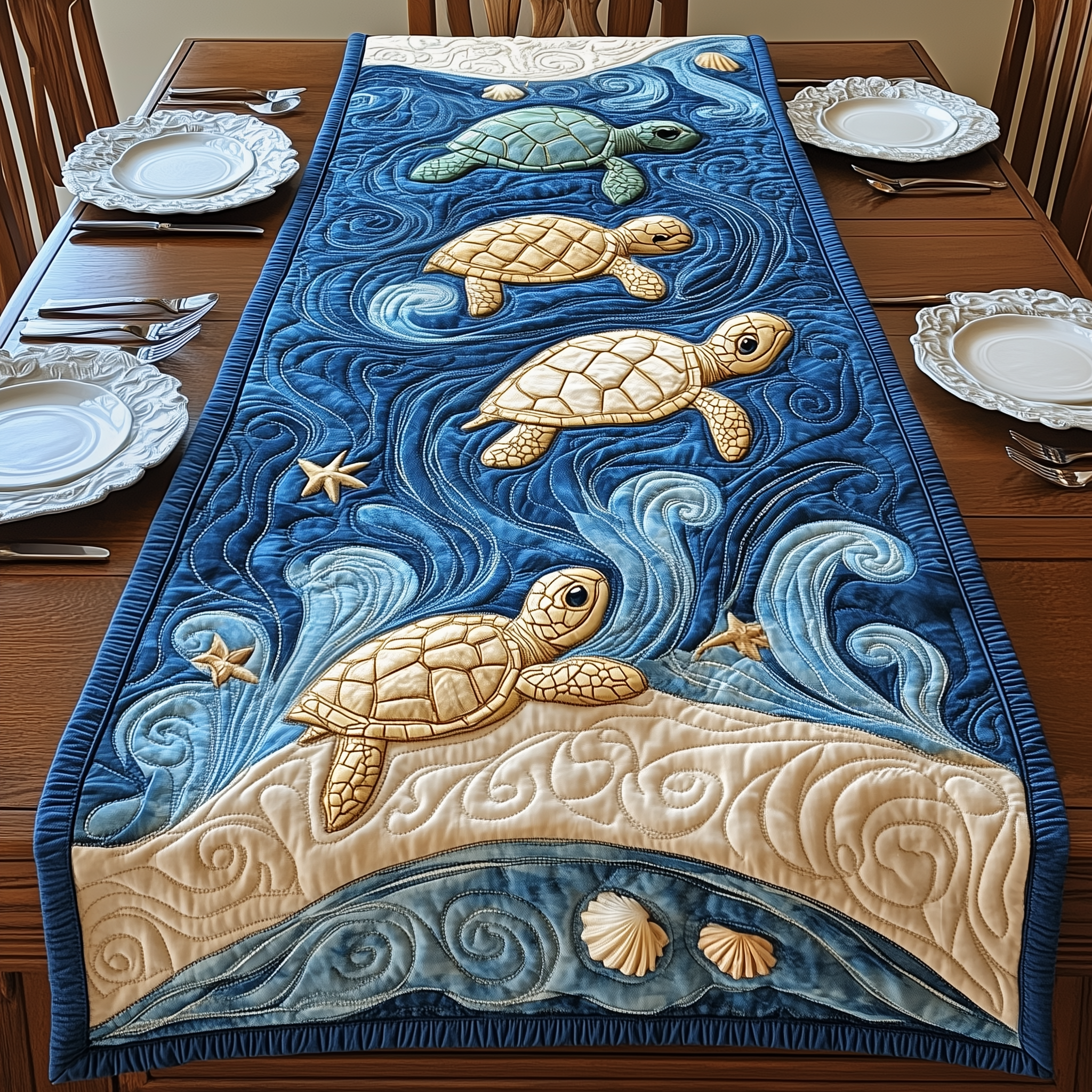 Sea Turtles Quilted Table Runner Gift For Turtle Lover-1 Sea Turtles Quilted Table Runner Gift For Turtle Lover-1
