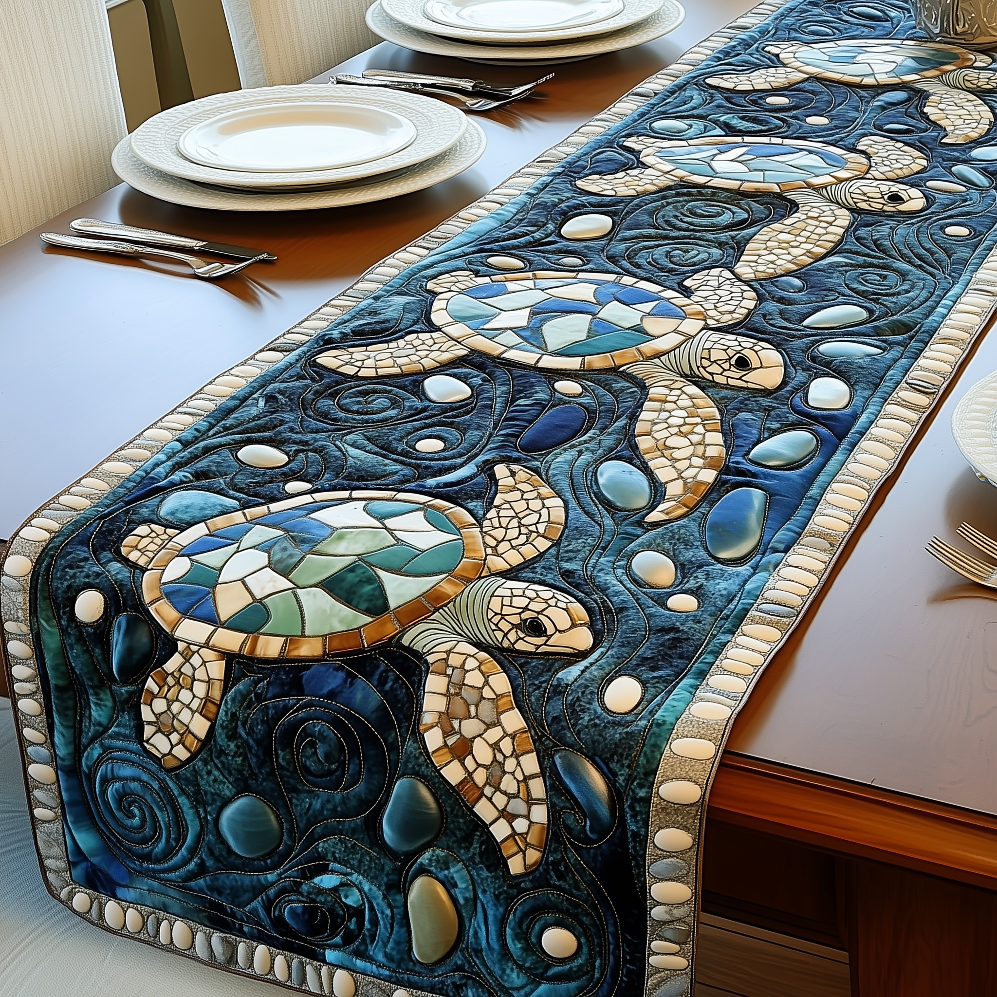 Sea Turtles Quilted Table Runner Sea Turtle Gifts For Her-1 Sea Turtles Quilted Table Runner Sea Turtle Gifts For Her-1