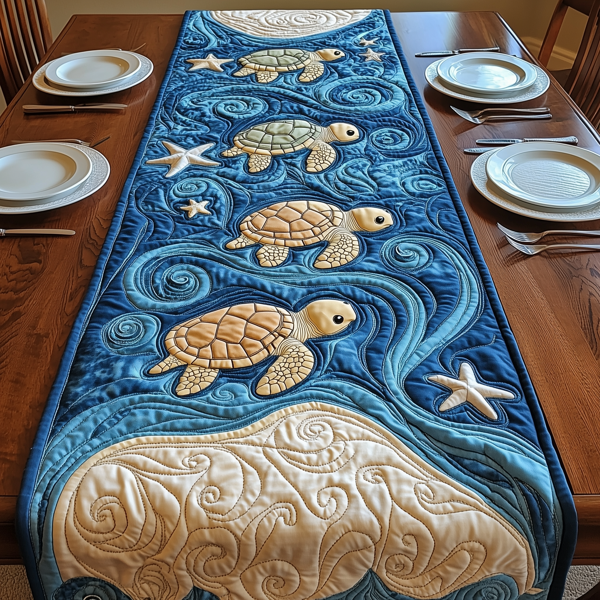 Sea Turtles Quilted Table Runner Turtle Gifts For Her-1 Sea Turtles Quilted Table Runner Turtle Gifts For Her-1