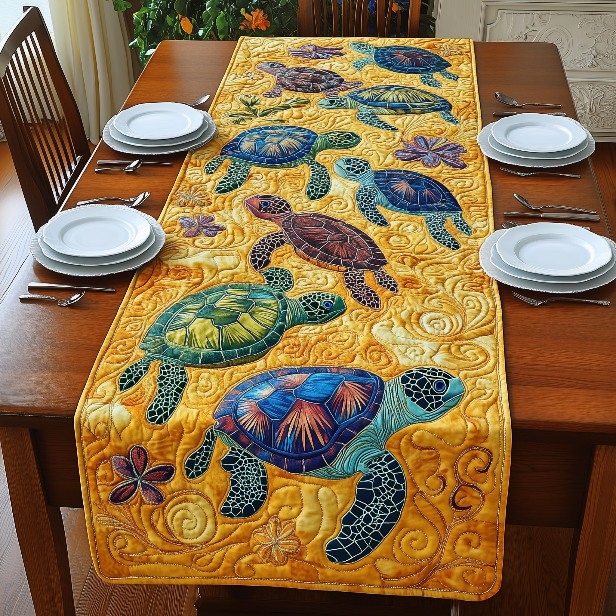 Sea Turtles Quilted Table Runner Turtle Gifts For Turtle Lovers-1 Sea Turtles Quilted Table Runner Turtle Gifts For Turtle Lovers-1
