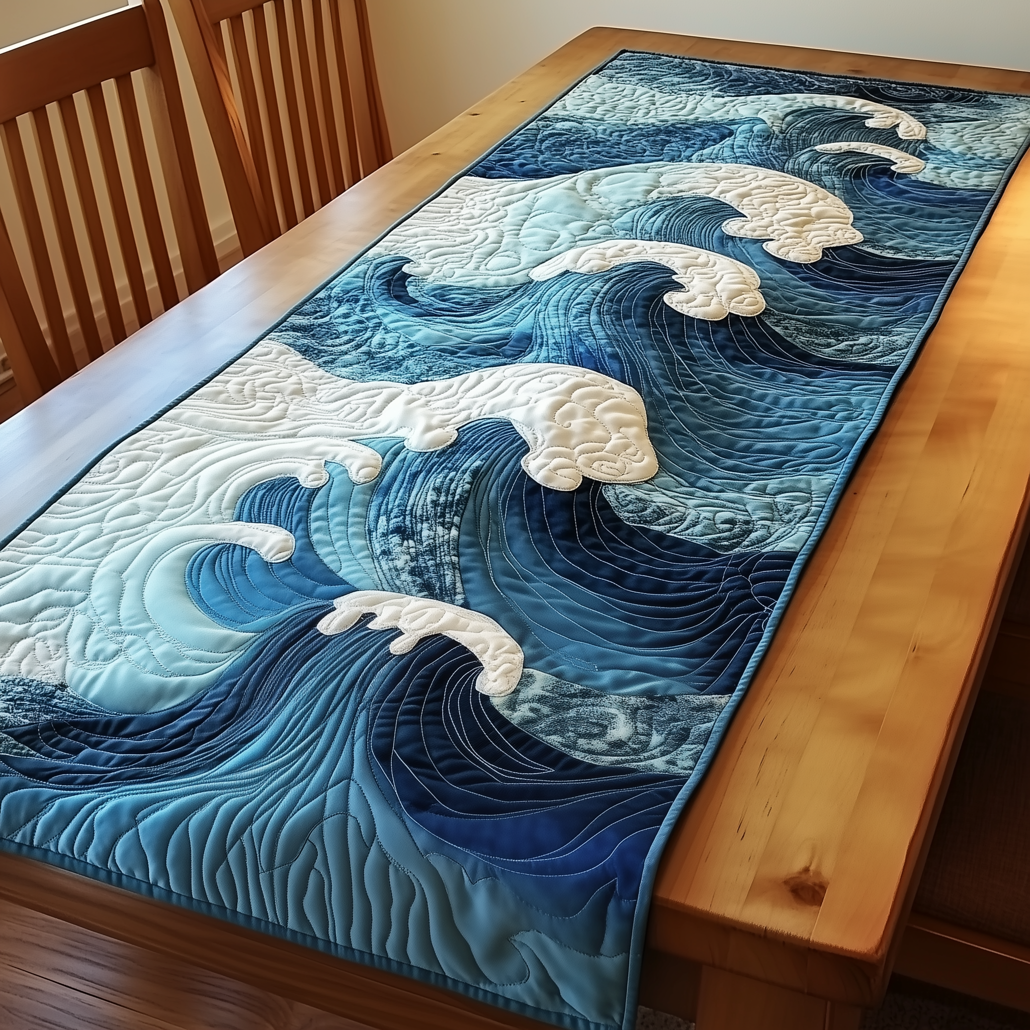 Sea Wave Quilted Table Runner Art Dining Table Runner Home Decorations Christmas Gifts-1