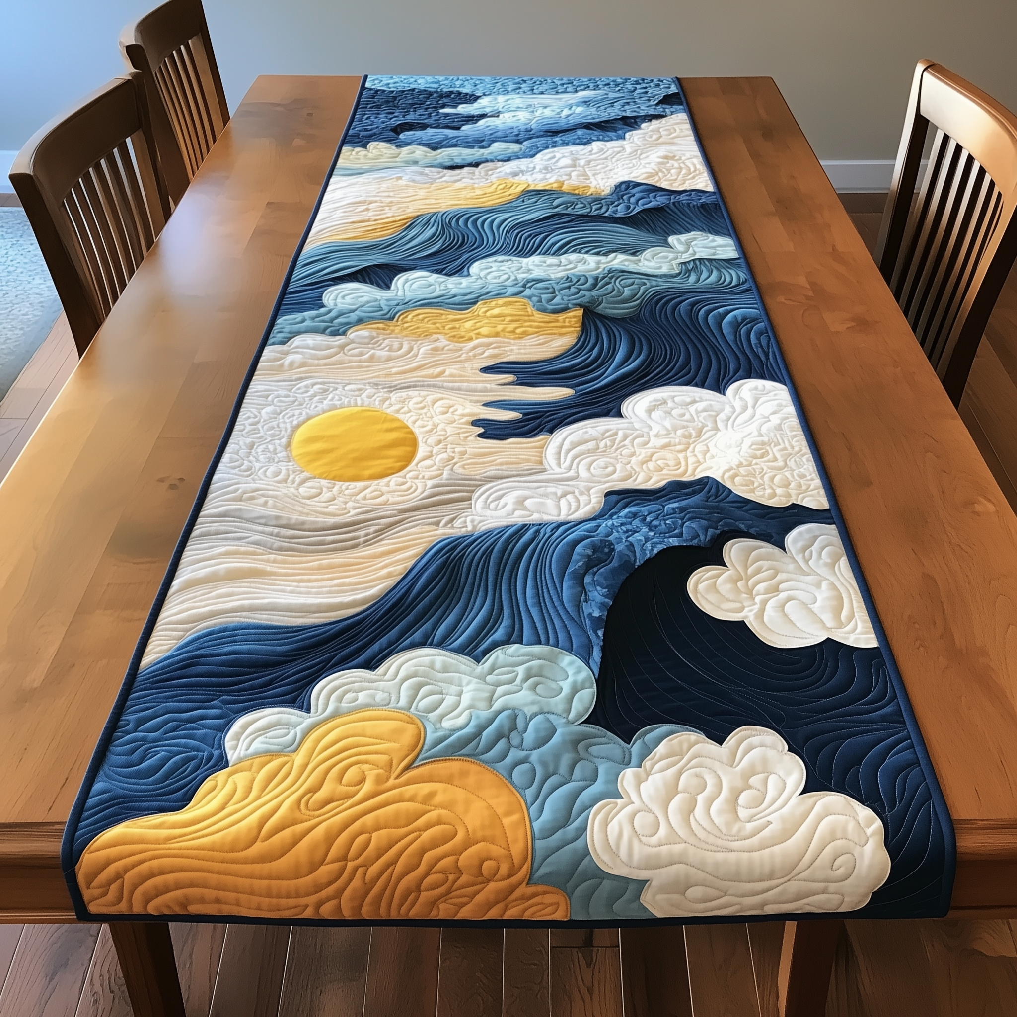 Sea Wave Quilted Table Runner Art Dining Table Runner Home Decorations Gifts For Sea Lovers-1 Sea Wave Quilted Table Runner Art Dining Table Runner Home Decorations Gifts For Sea Lovers-1