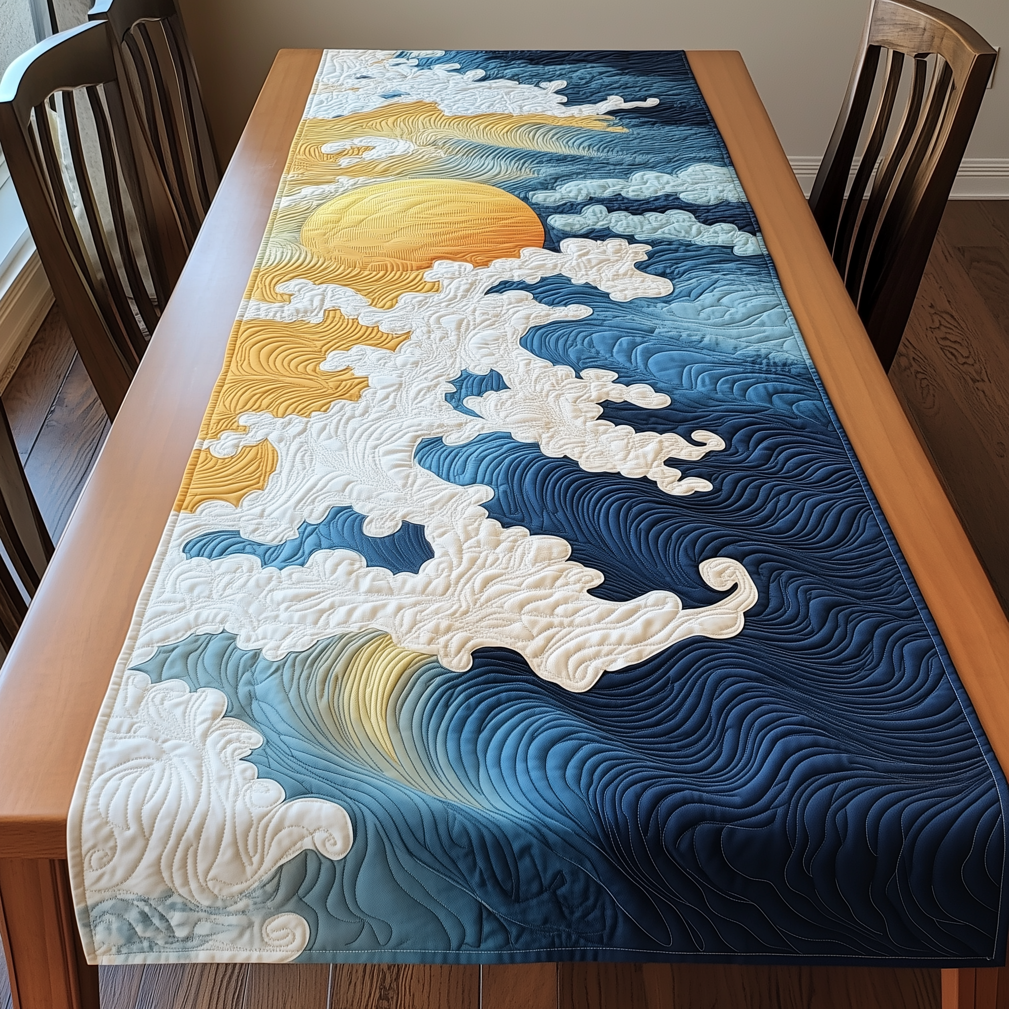 Sea Wave Quilted Table Runner Home Decorations Best Christmas Gifts For Family 2025-1 Sea Wave Quilted Table Runner Home Decorations Best Christmas Gifts For Family 2025-1