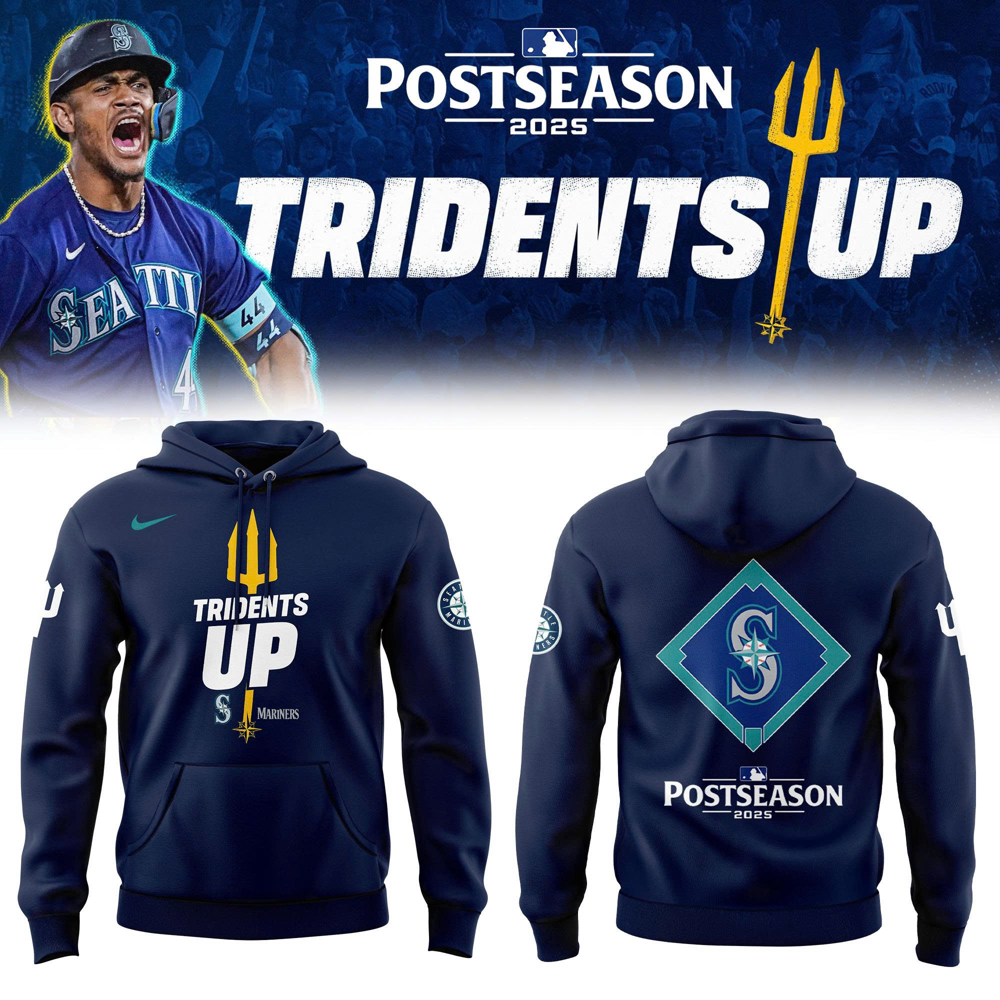 Seattle Mariners Postseason 2025 Hoodie Tridents Up Best Mariners Merch Clothing-1 Seattle Mariners Postseason 2025 Hoodie Tridents Up Best Mariners Merch Clothing-1