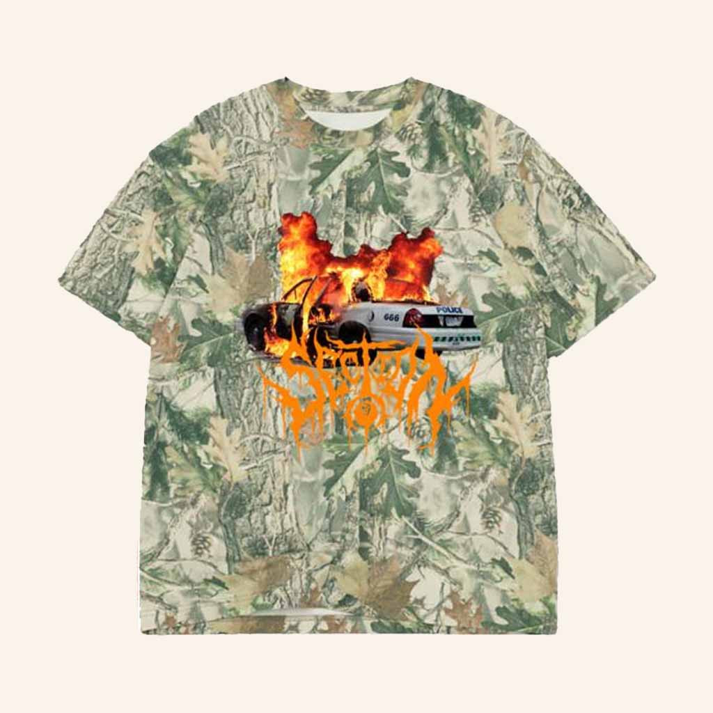 Section 8 Merch Burning Cop Car 666 Real Tree Camo Shirt Christmas Gifts For Guys-1