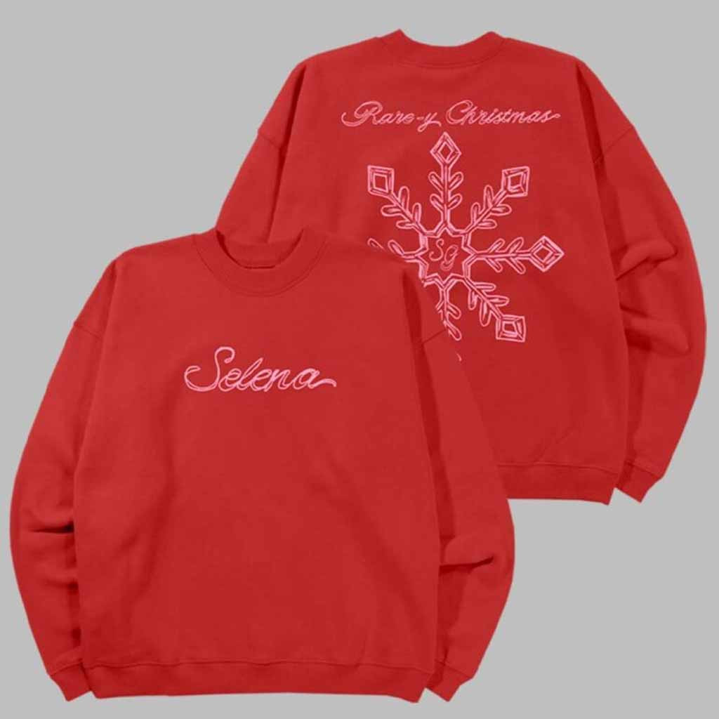 Selena Gomez Rare Y Christmas Red Crewneck Sweatshirt Selena Gomez Merch Gift Ideas For Music Lovers-1 Selena Gomez Rare Y Christmas Red Crewneck Sweatshirt Selena Gomez Merch Gift Ideas For Music Lovers-1