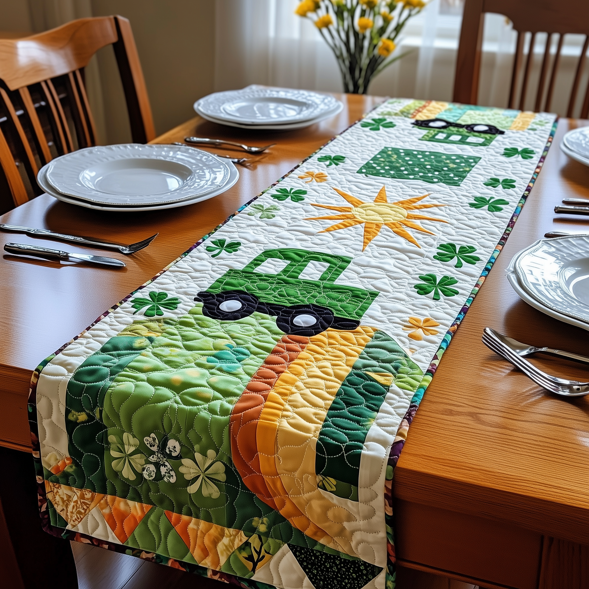 Shamrock Express Quilted Table Runner Patrick's Day Daughter To Mum Gifts-1 Shamrock Express Quilted Table Runner Patrick's Day Daughter To Mum Gifts-1
