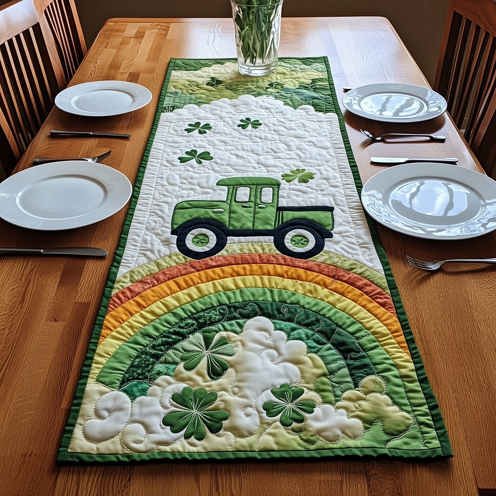Shamrock Express Quilted Table Runner Patrick's Day Father And Daughter Gifts-1