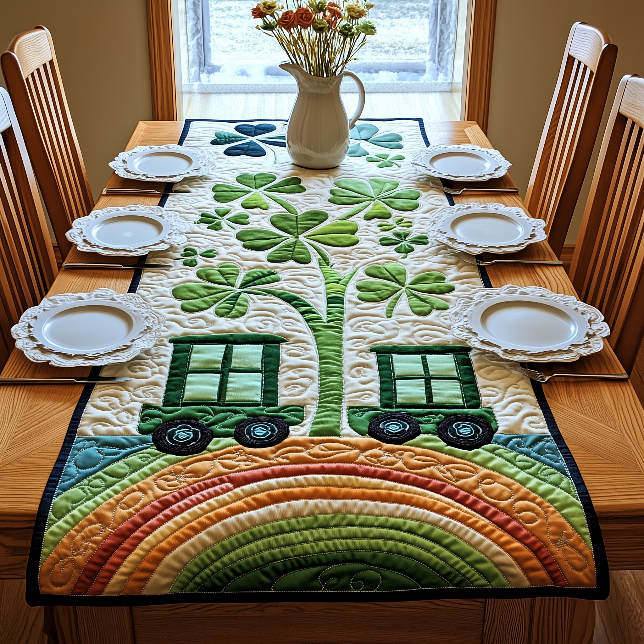 Shamrock Express Quilted Table Runner Patrick's Day Mother Daughter Presents-1 Shamrock Express Quilted Table Runner Patrick's Day Mother Daughter Presents-1