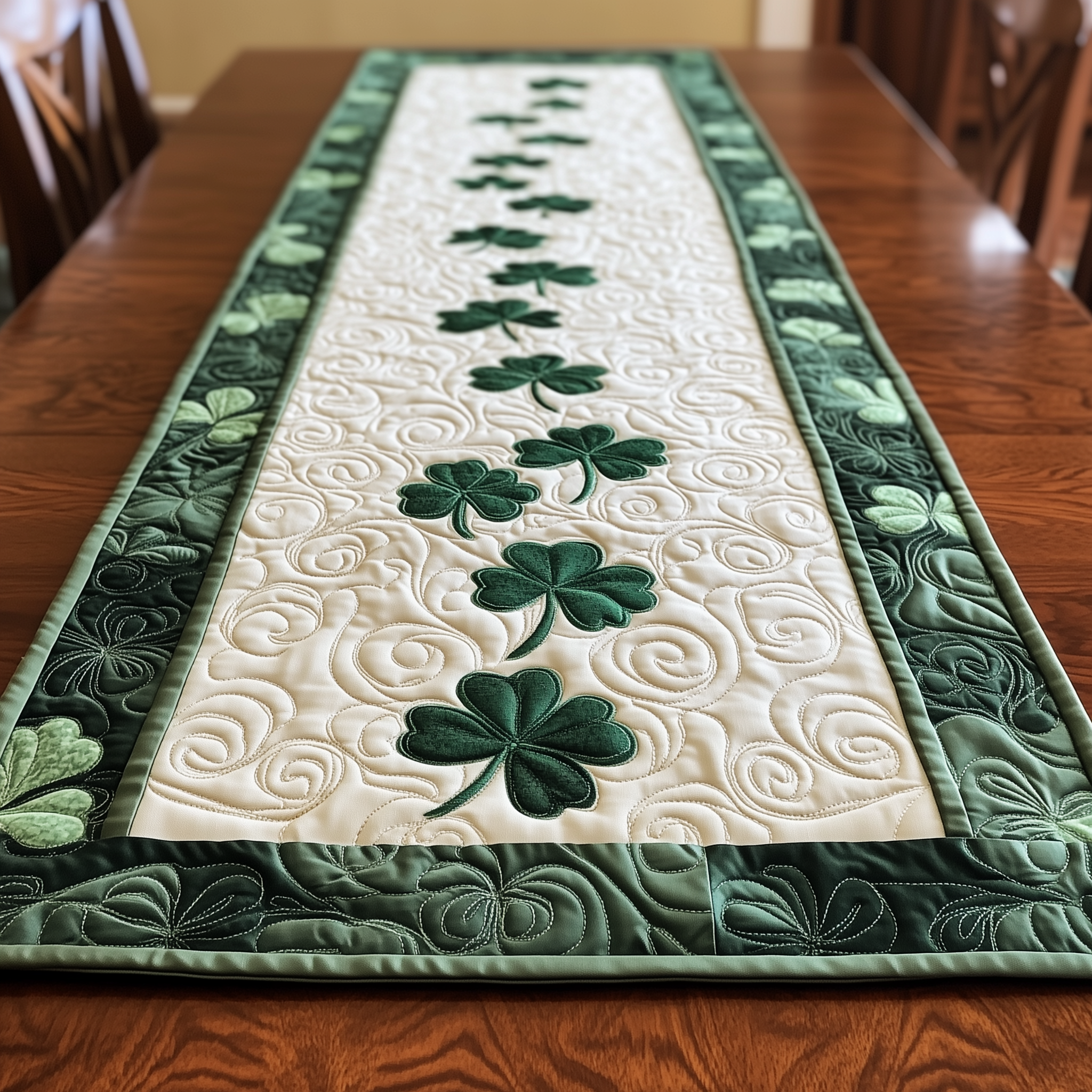Shamrock Quilted Table Runner Patrick's Day Gift For Girlfriend-1 Shamrock Quilted Table Runner Patrick's Day Gift For Girlfriend-1