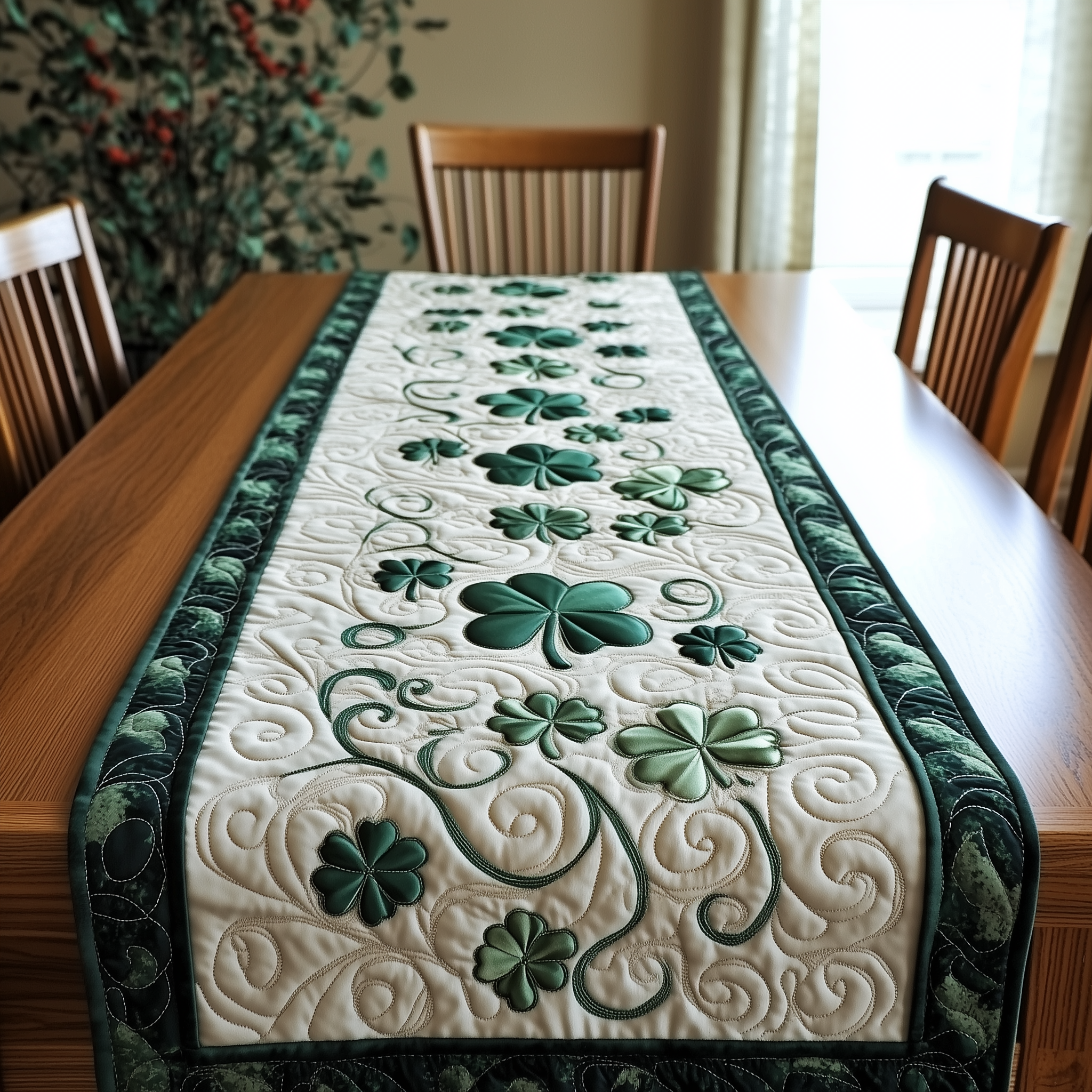 Shamrock Quilted Table Runner Patrick's Day Gift For Wife-1 Shamrock Quilted Table Runner Patrick's Day Gift For Wife-1