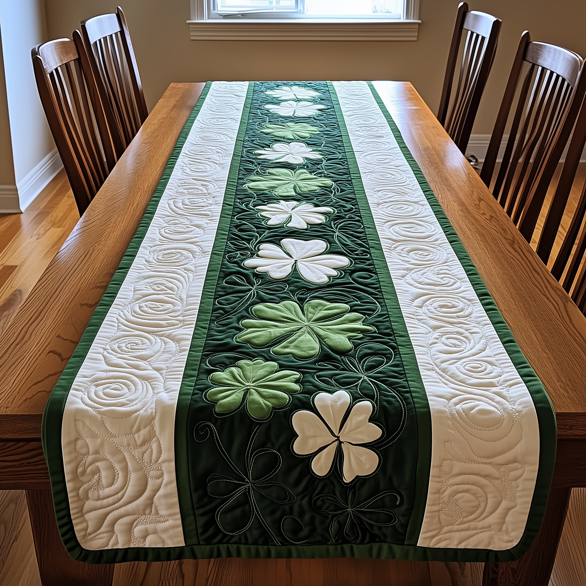 Shamrock Quilted Table Runner Patrick's Day Gift Ideas For Wife-1 Shamrock Quilted Table Runner Patrick's Day Gift Ideas For Wife-1