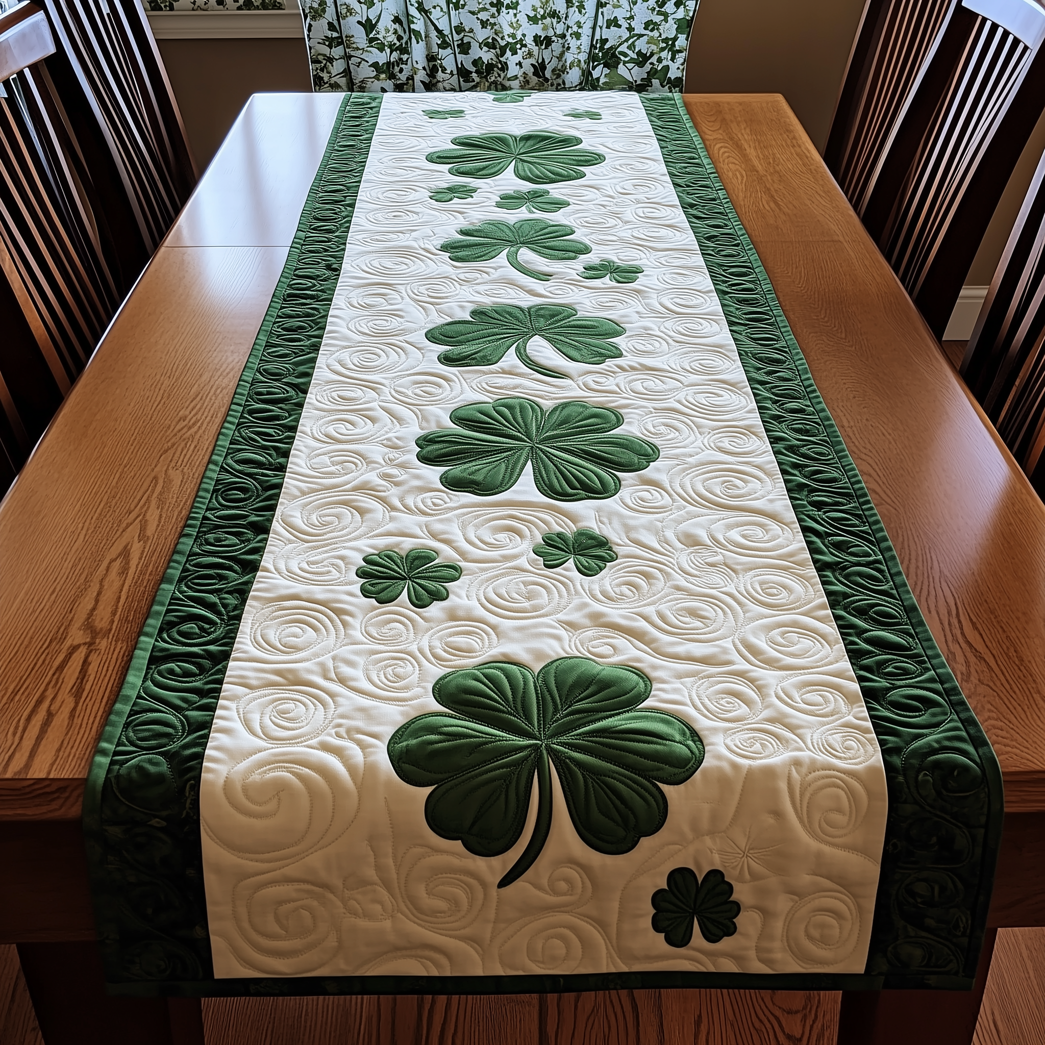 Shamrock Quilted Table Runner Patrick's Day Gifts For Mum-1 Shamrock Quilted Table Runner Patrick's Day Gifts For Mum-1