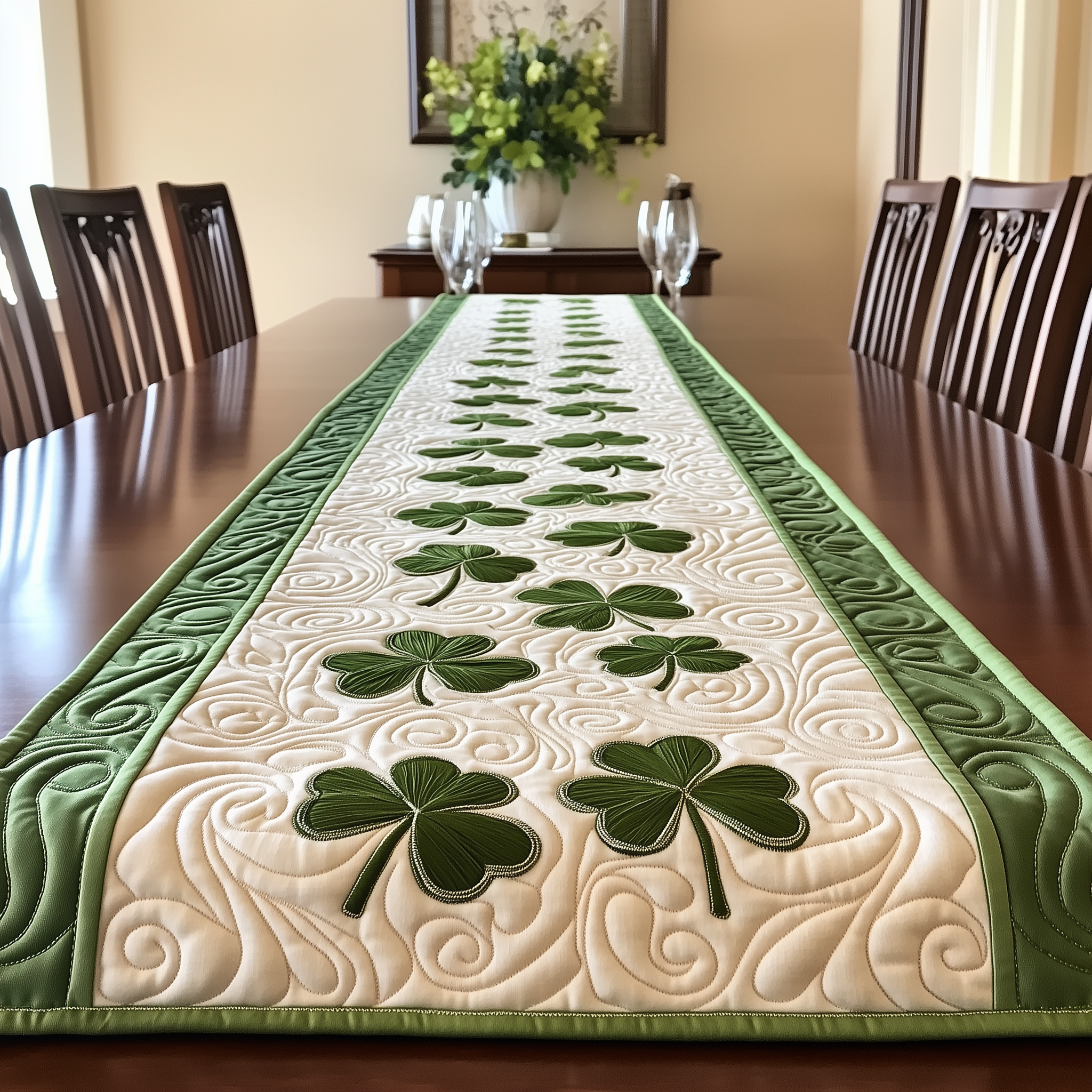 Shamrock Quilted Table Runner Patrick's Day Presents For Mum-1 Shamrock Quilted Table Runner Patrick's Day Presents For Mum-1