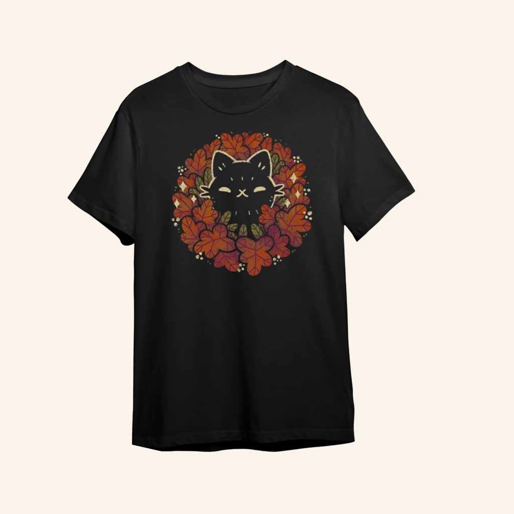 Shark Robot Merch Cute Black Cat In Autumn Shirt Halloween Gift For Girlfriend-1