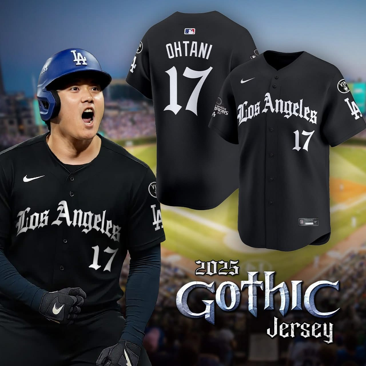 Shohei Ohtani Los Angeles Dodgers Gothic Jersey 2025 MLB Merch Dodgers Fan Gifts-1 Shohei Ohtani Los Angeles Dodgers Gothic Jersey 2025 MLB Merch Dodgers Fan Gifts-1