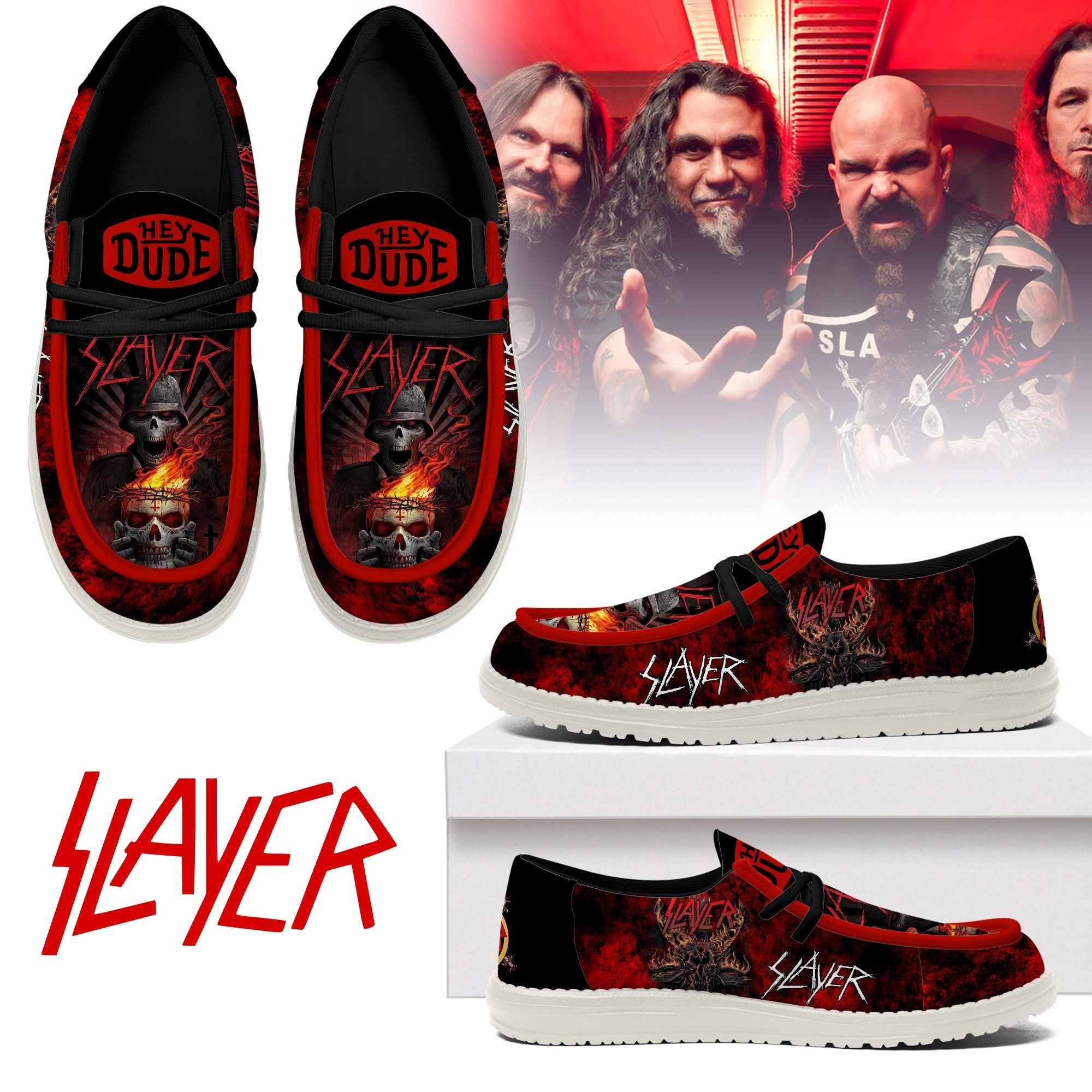 Slayer Hey Dude Casual Shoes Sneakers Tour Merch Best Gifts For Fans Father's Day-1