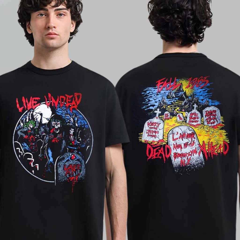 Slayer Live Undead 87 Stonewash Fall 1985 40th Anniversary Live Undead Dead Ahead Vintage T-Shirt Fan Apparel Gift For Friends-1