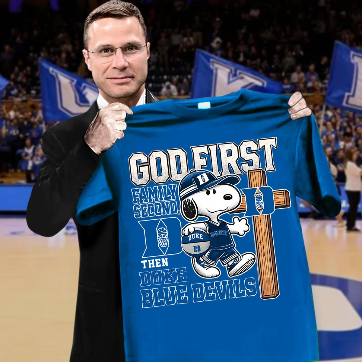 Snoopy God First Family Second Then Duke Blue Devils Shirt Faith Gifts For Duke Fans-1