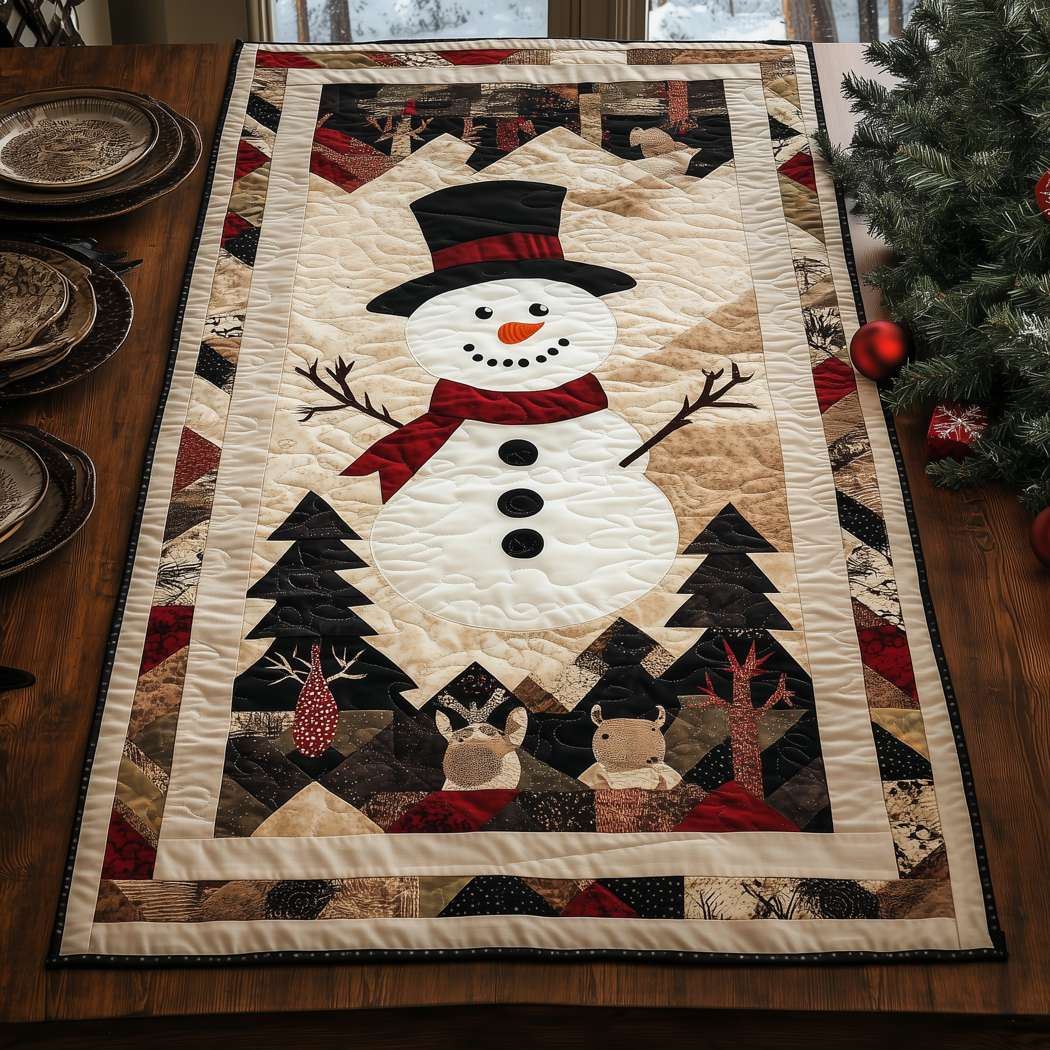 Snowman Christmas Joy Quilted Table Runner Best Holiday Dining Xmas Table Runner Decorations-1 Snowman Christmas Joy Quilted Table Runner Best Holiday Dining Xmas Table Runner Decorations-1
