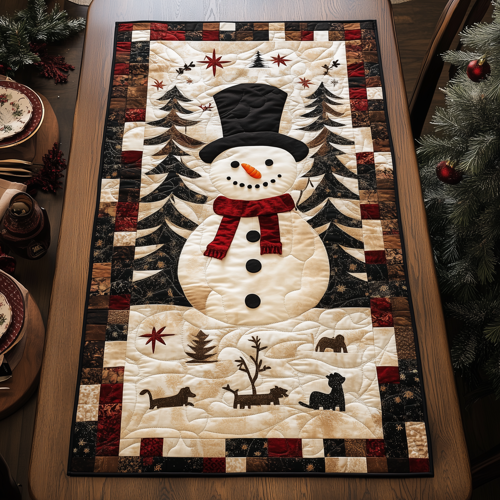 Snowman Christmas Joy Quilted Table Runner Cute Holiday Dining Xmas Table Runner Gifts-1 Snowman Christmas Joy Quilted Table Runner Cute Holiday Dining Xmas Table Runner Gifts-1