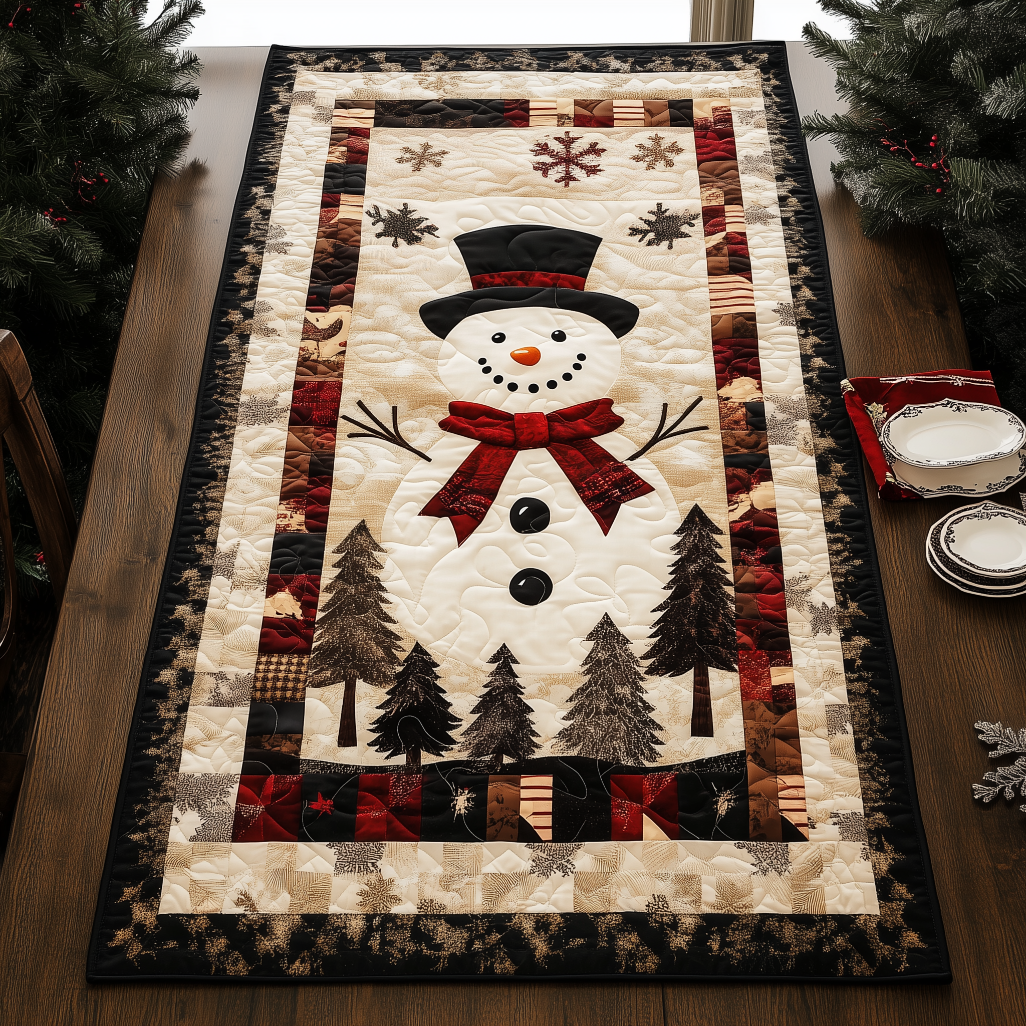 Snowman Christmas Joy Quilted Table Runner Great Holiday Dining Xmas Table Runner-1 Snowman Christmas Joy Quilted Table Runner Great Holiday Dining Xmas Table Runner-1