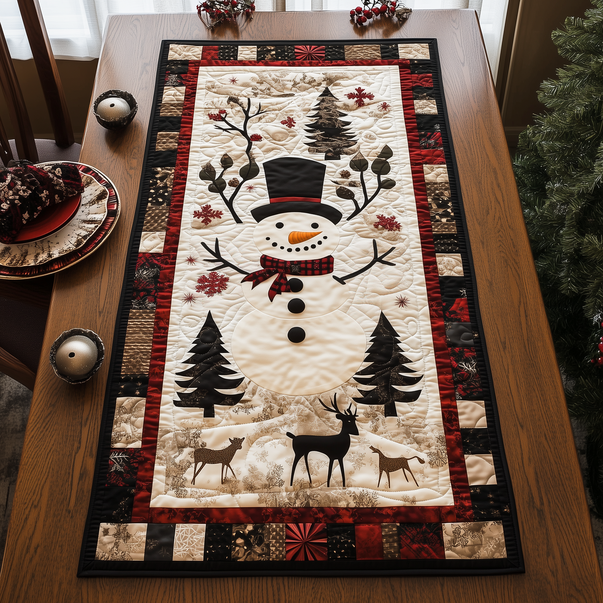 Snowman Christmas Joy Quilted Table Runner Holiday Dining Xmas Table Runner Family Gifts-1 Snowman Christmas Joy Quilted Table Runner Holiday Dining Xmas Table Runner Family Gifts-1