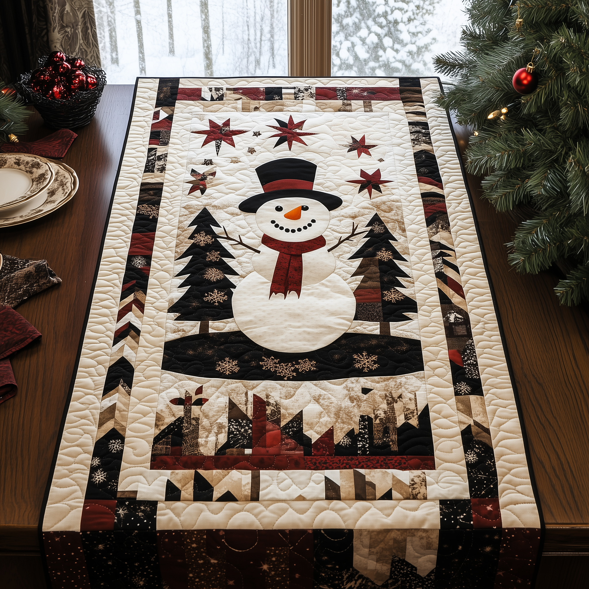 Snowman Christmas Joy Quilted Table Runner Holiday Dining XmasTable Runner Decorations-1 Snowman Christmas Joy Quilted Table Runner Holiday Dining XmasTable Runner Decorations-1