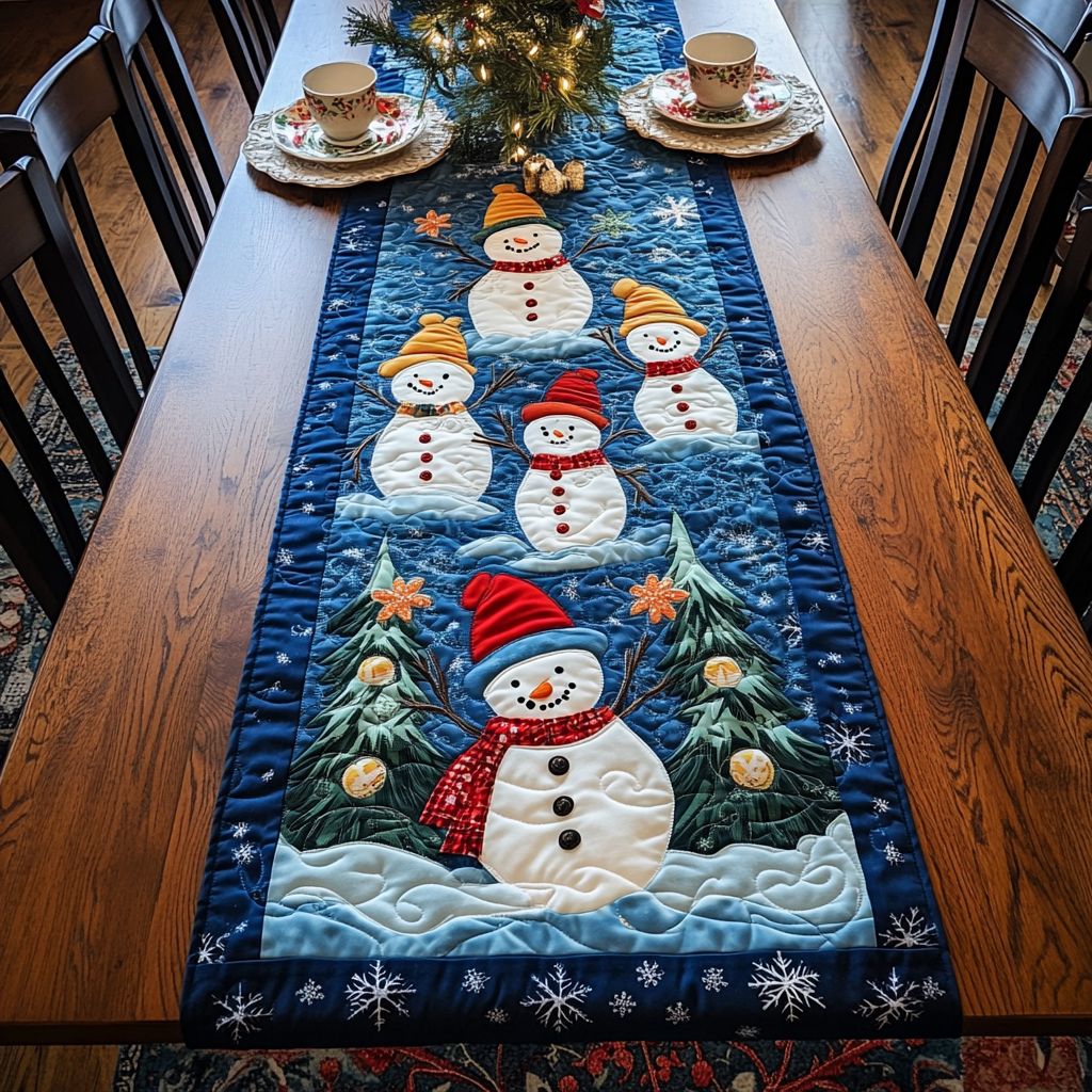 Snowmen Quilted Table RunnerChristmas Holiday Dining Table Runner Decorations Xmas Gift Ideas-1 Snowmen Quilted Table RunnerChristmas Holiday Dining Table Runner Decorations Xmas Gift Ideas-1